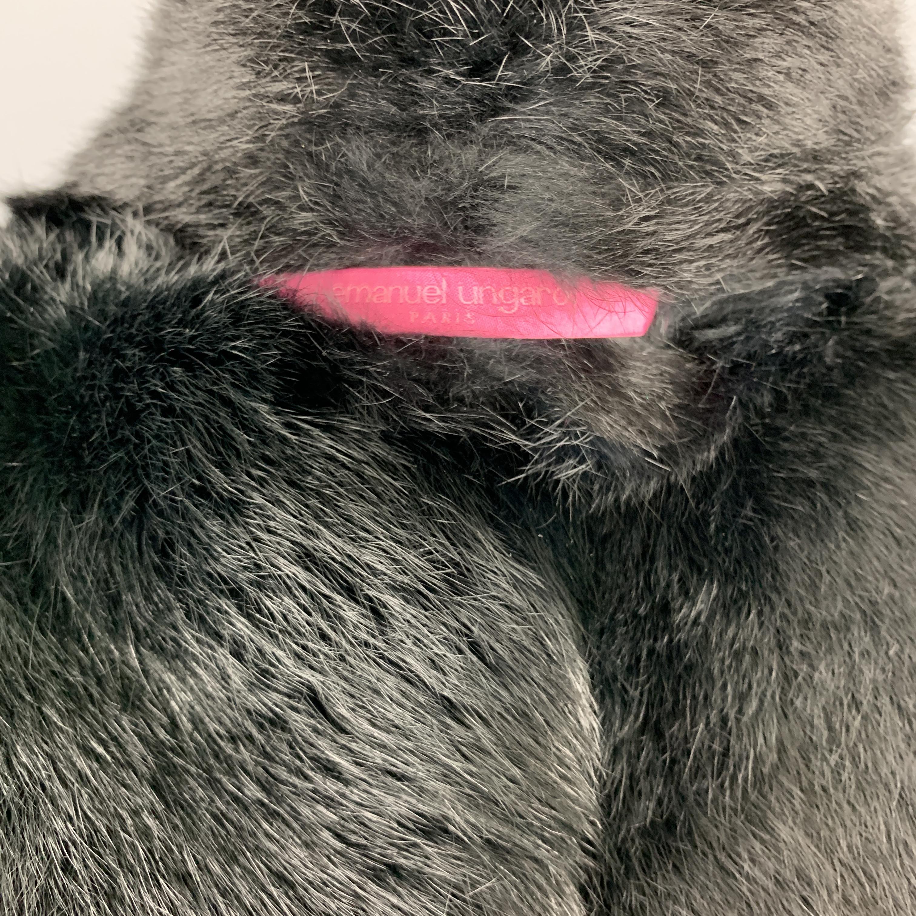 EMANUEL UNGARO Size 2 Black Rabbit Fur Lined Shearling Ruffle Coat 3