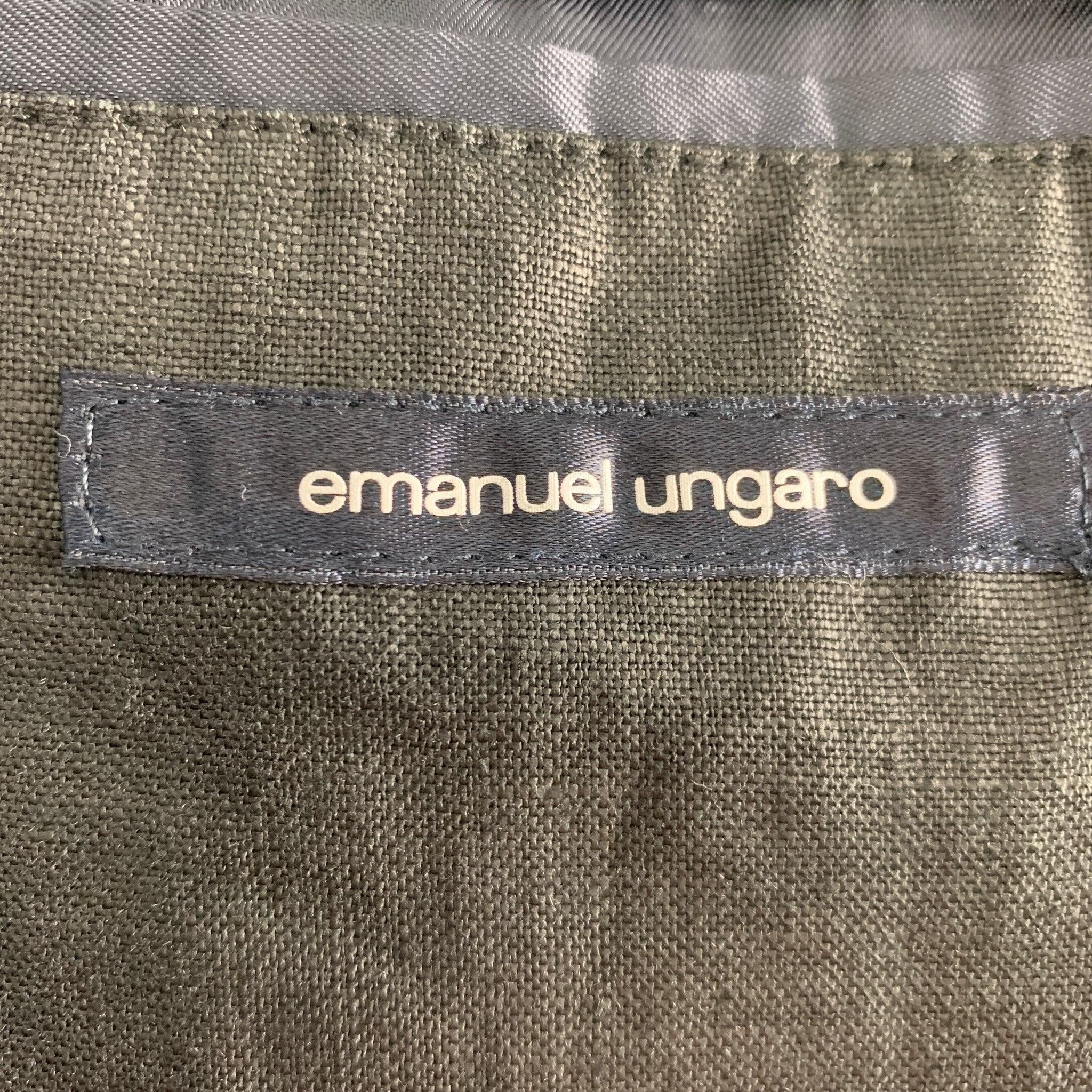 EMANUEL UNGARO Size 38 Black Solid Linen Peacoat Coat For Sale 1