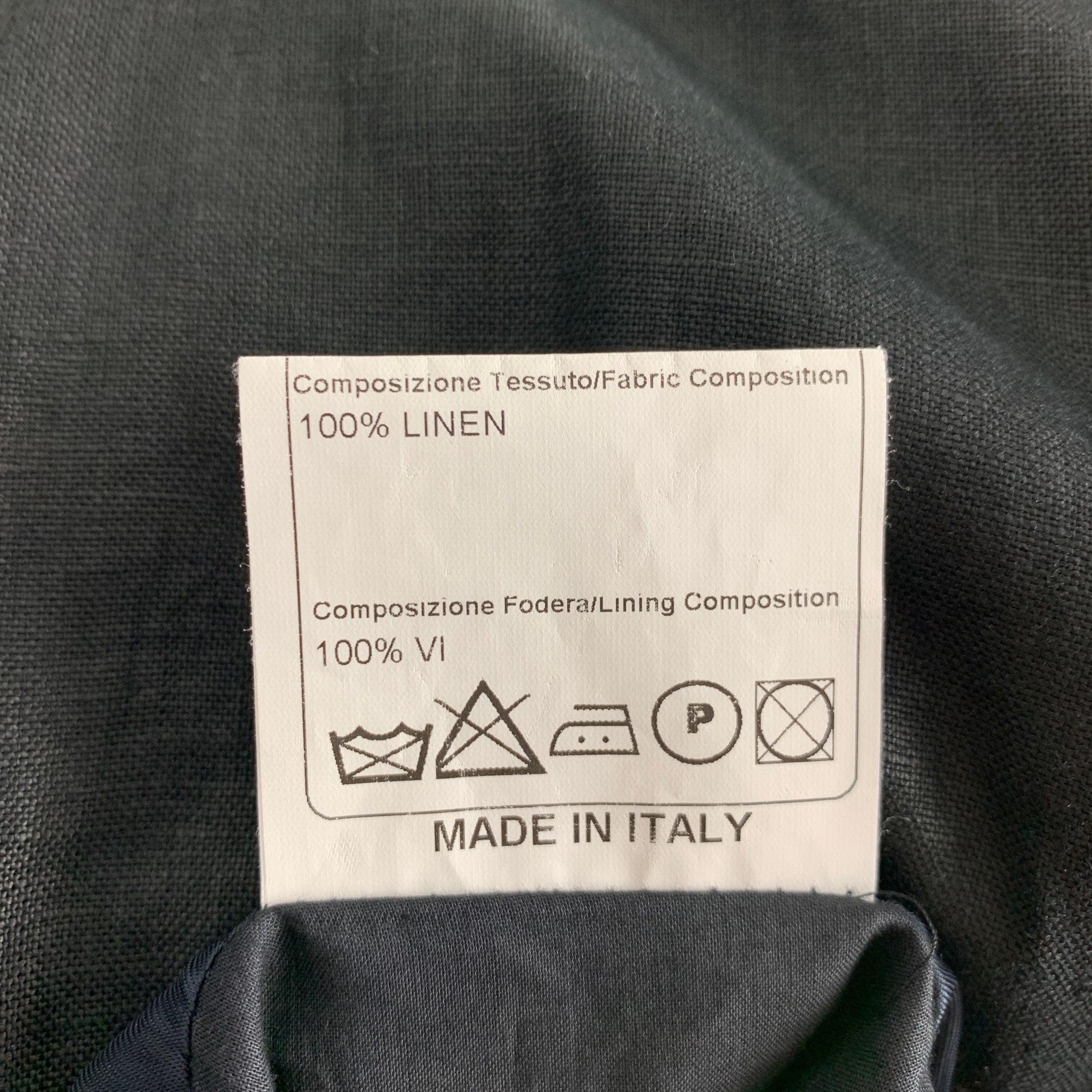 EMANUEL UNGARO Size 38 Black Solid Linen Peacoat Coat For Sale 2