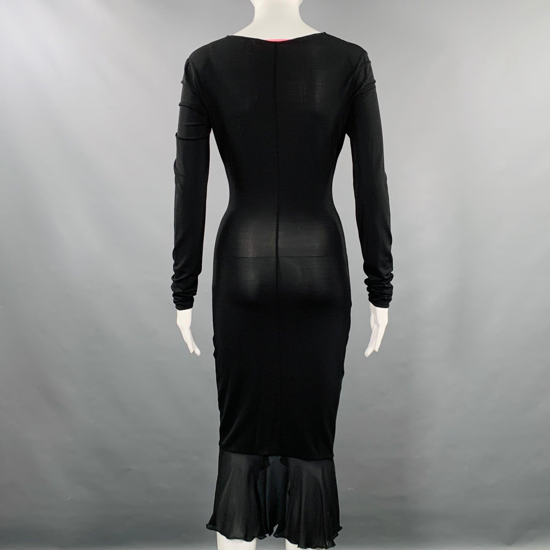 EMANUEL UNGARO Größe XS Schwarzes gerafftes Midi-Cocktailkleid aus Viskosemischung mit Rüschen im Zustand „Hervorragend“ im Angebot in San Francisco, CA