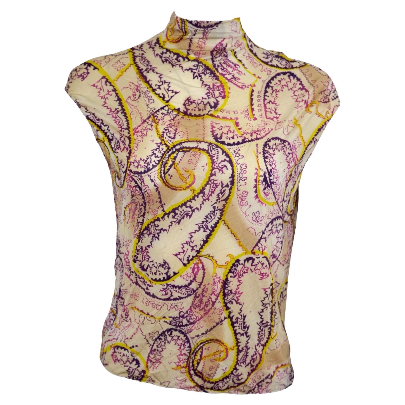 Emanuel Ungaro Sleeveless Mock Neck Paisley Top sz 38 For Sale