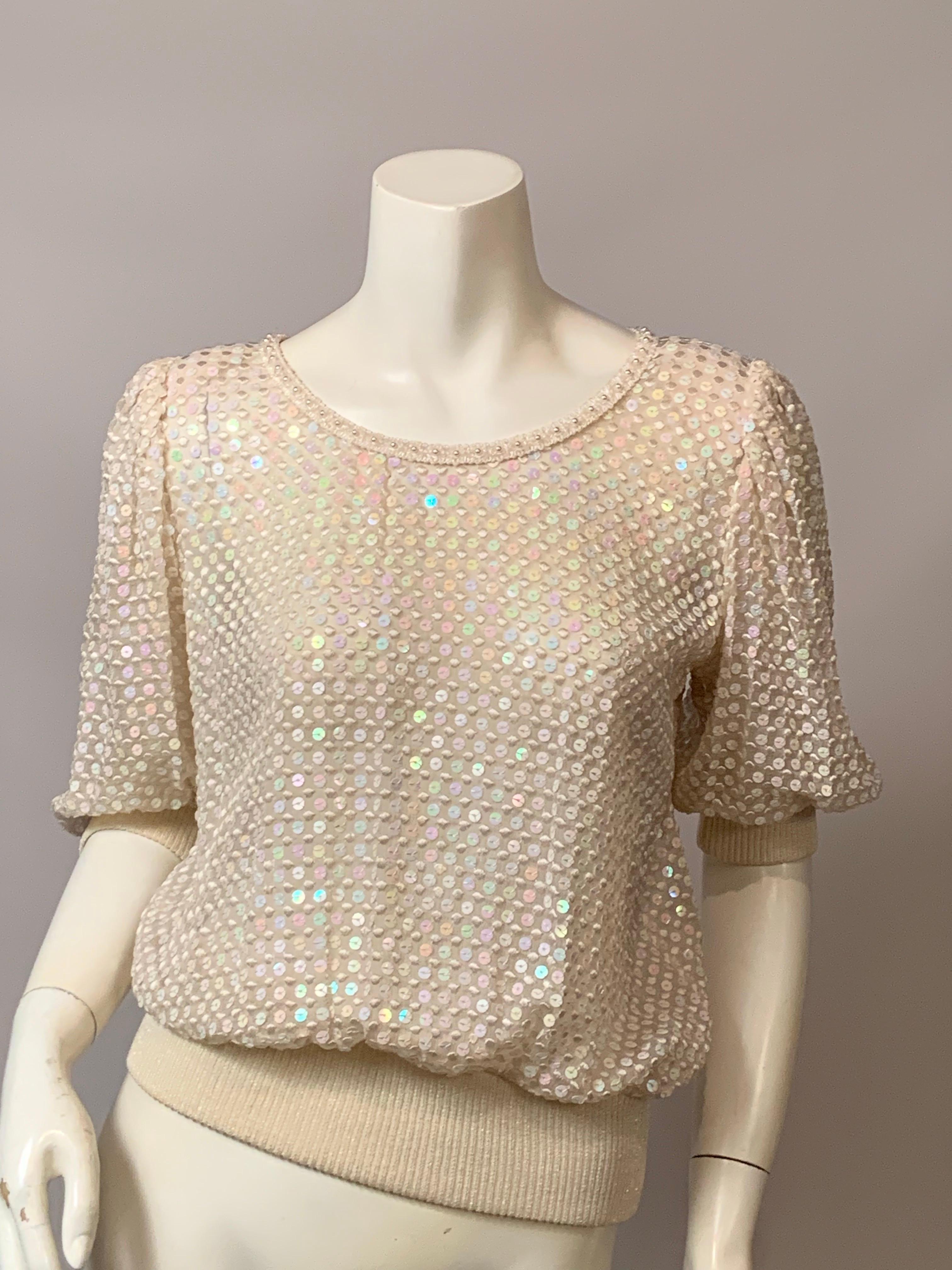 Emanuel Ungaro Sparkling Sheer Silk Chiffon and Knit Top For Sale 7