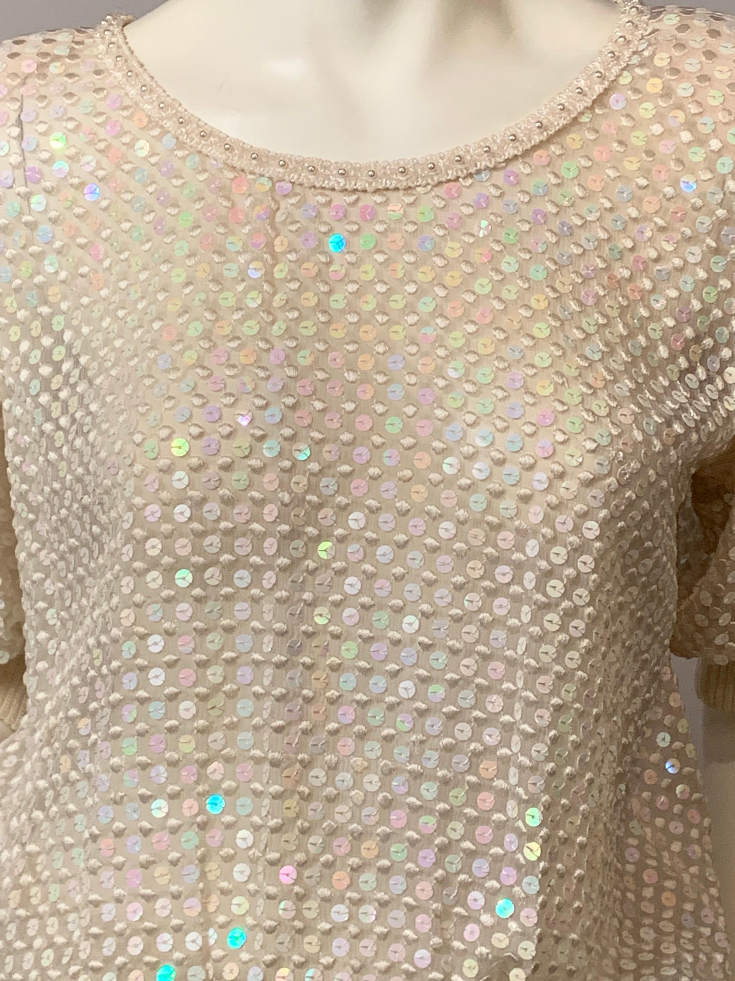 Beige Emanuel Ungaro Sparkling Sheer Silk Chiffon and Knit Top For Sale