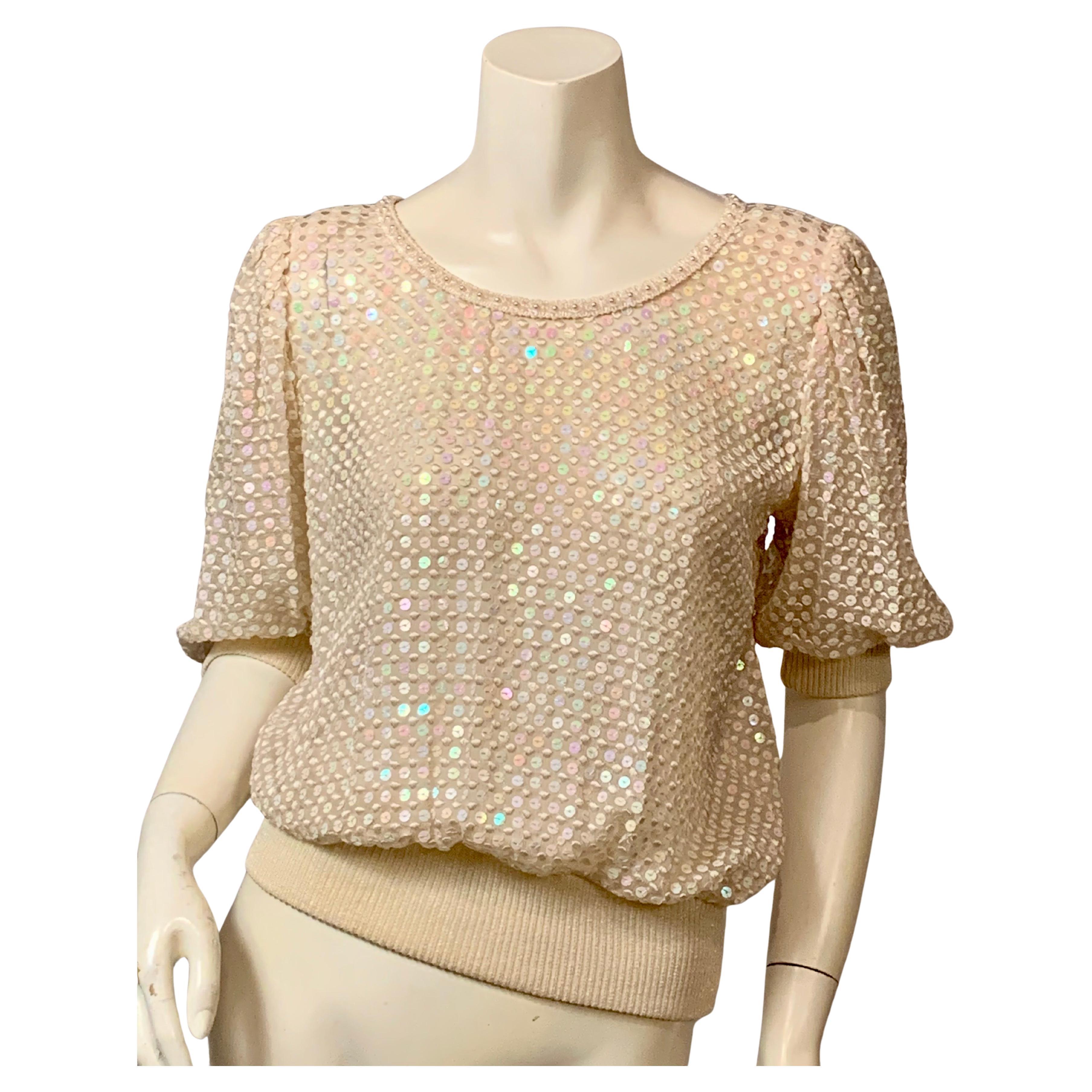 Emanuel Ungaro Sparkling Sheer Silk Chiffon and Knit Top For Sale