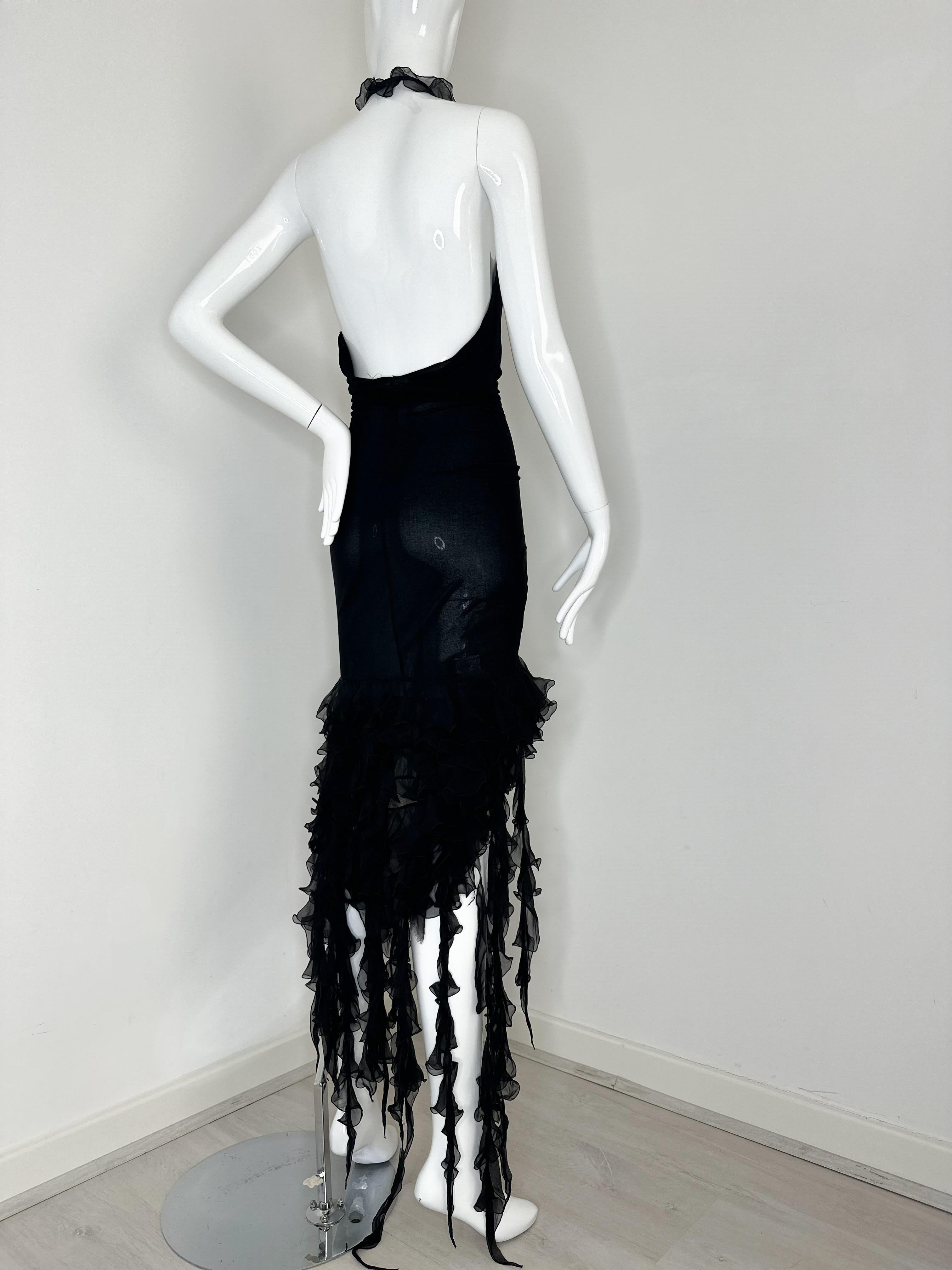 Women's Emanuel Ungaro SS 2003 runway ruffle black dress For Sale