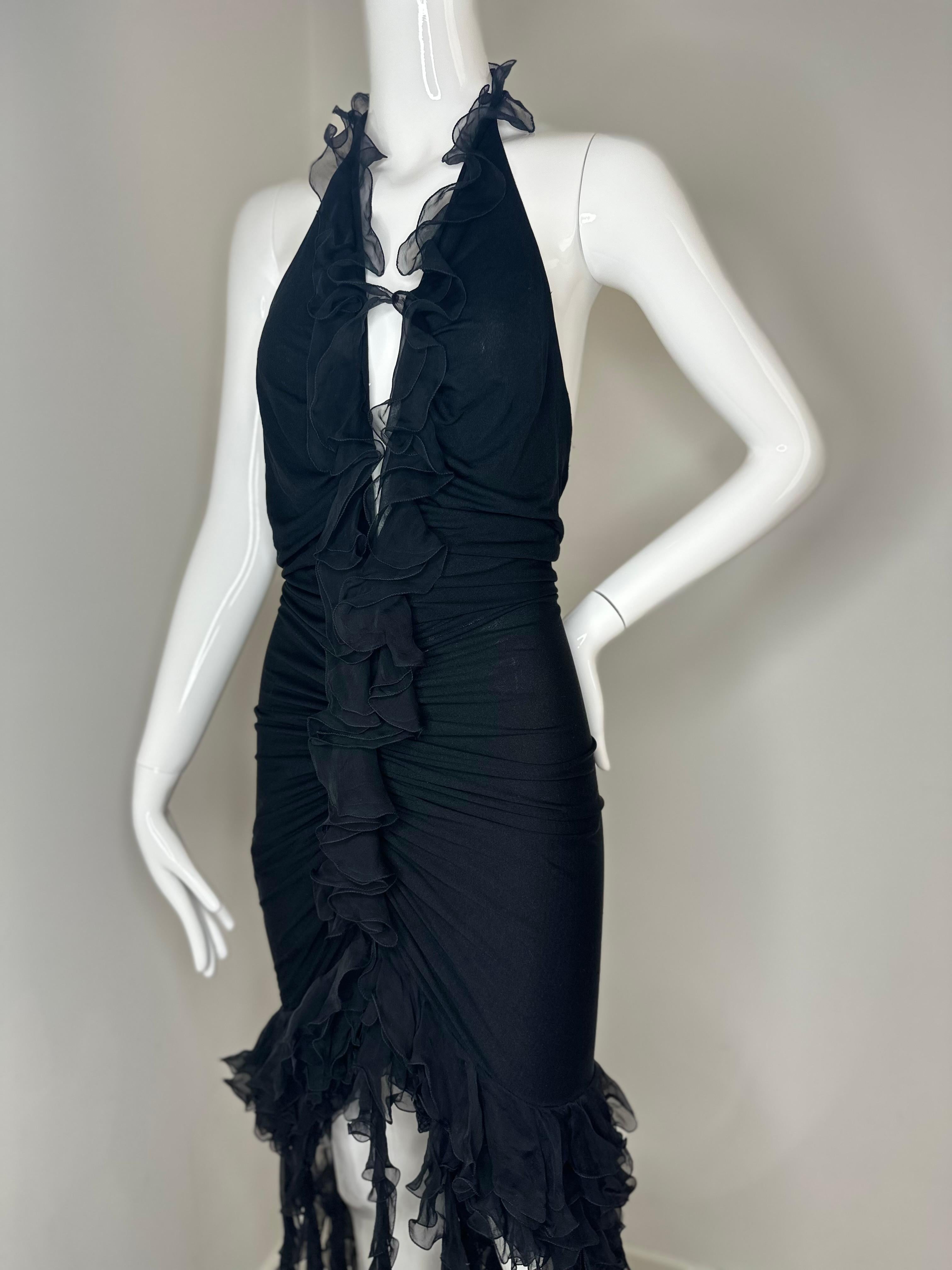 Emanuel Ungaro SS 2003 runway ruffle black dress For Sale 1