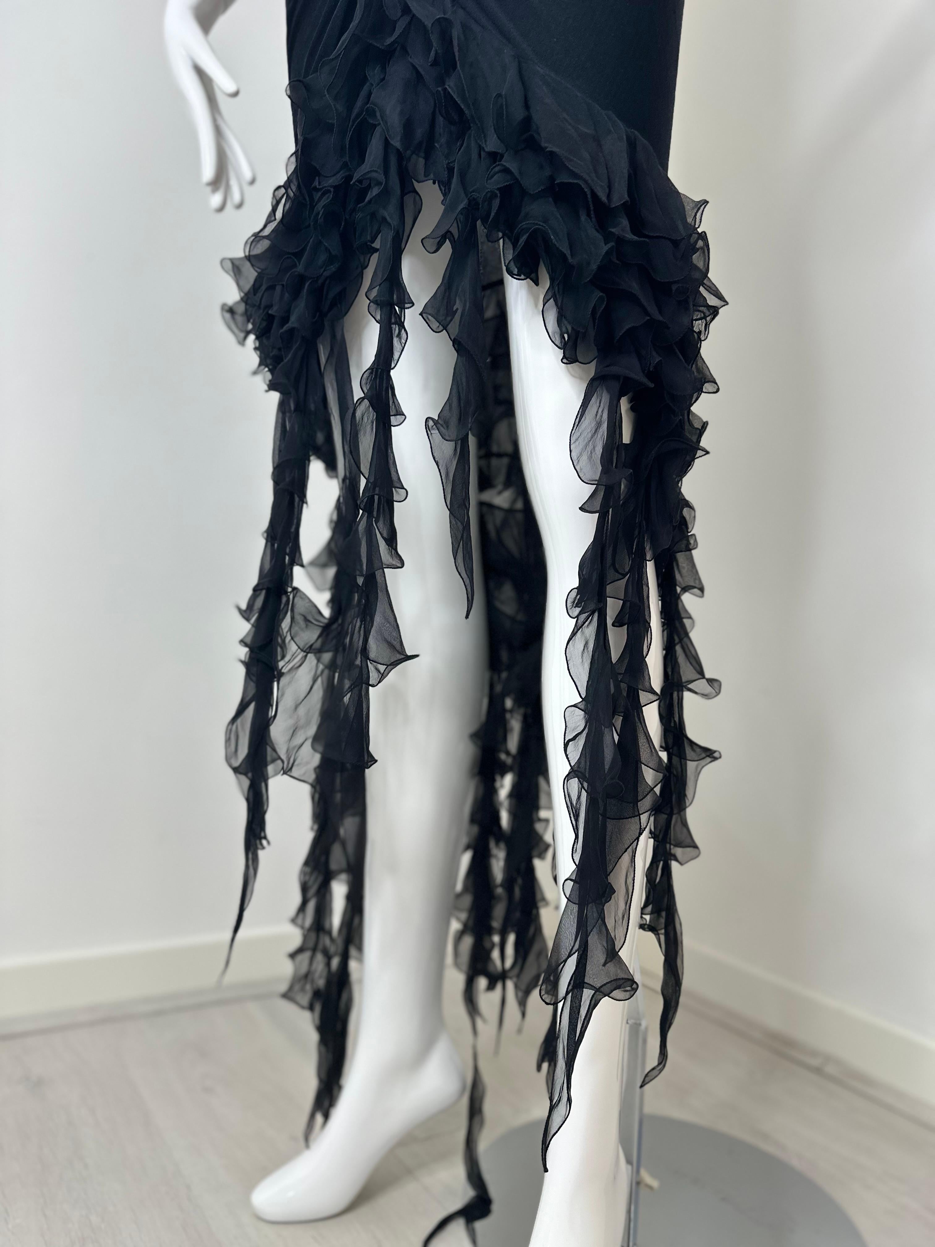 Emanuel Ungaro SS 2003 runway ruffle black dress For Sale 2