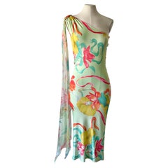 Emanuel Ungaro Spring Summer 2004 one shoulder floral midi dress