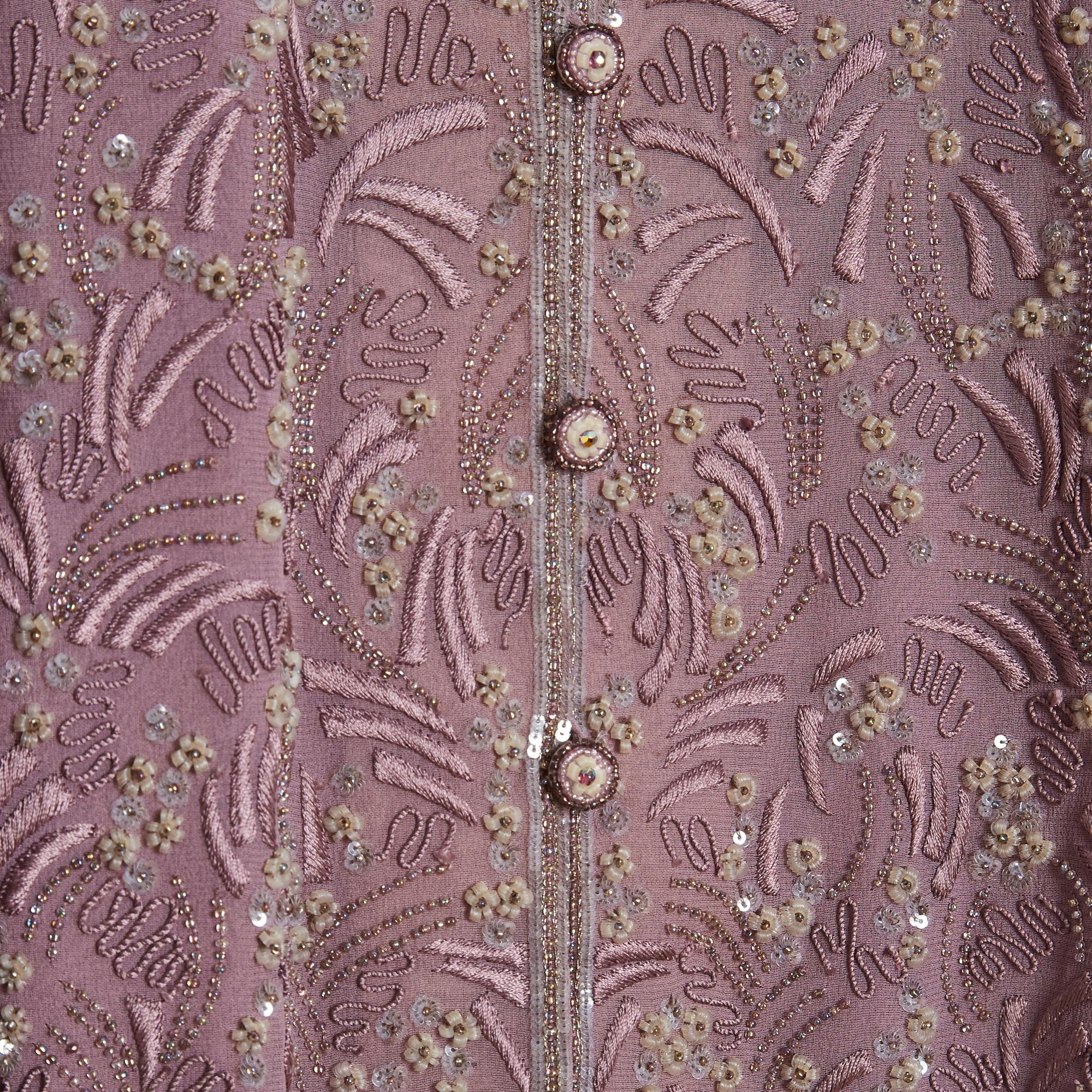 Marrone Emanuel Ungaro Veste FR38 Haute Couture ricamata in seta viola Giacca UK10 US8 in vendita