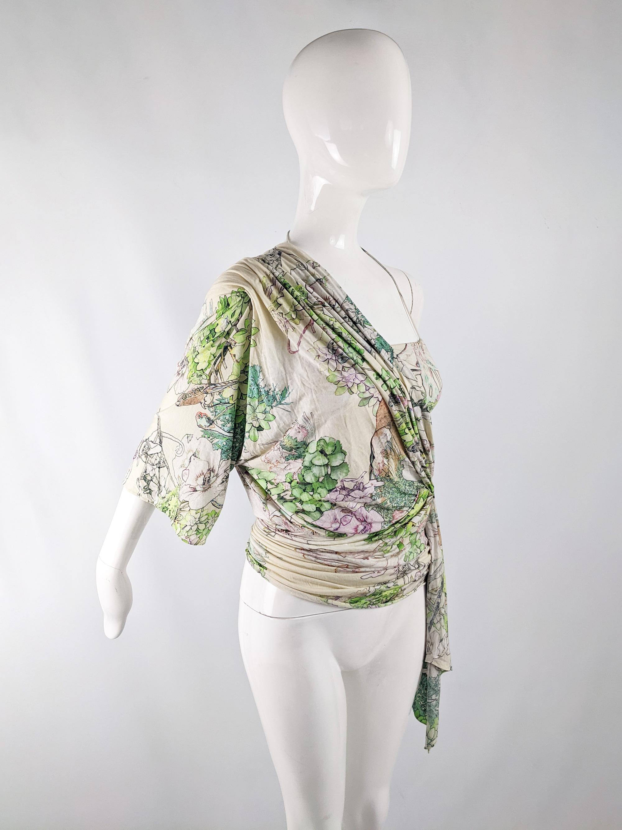 Emanuel Ungaro Vintage 2000s Asymmetric Jungle Print Summer Top Y2K In Good Condition For Sale In Doncaster, South Yorkshire