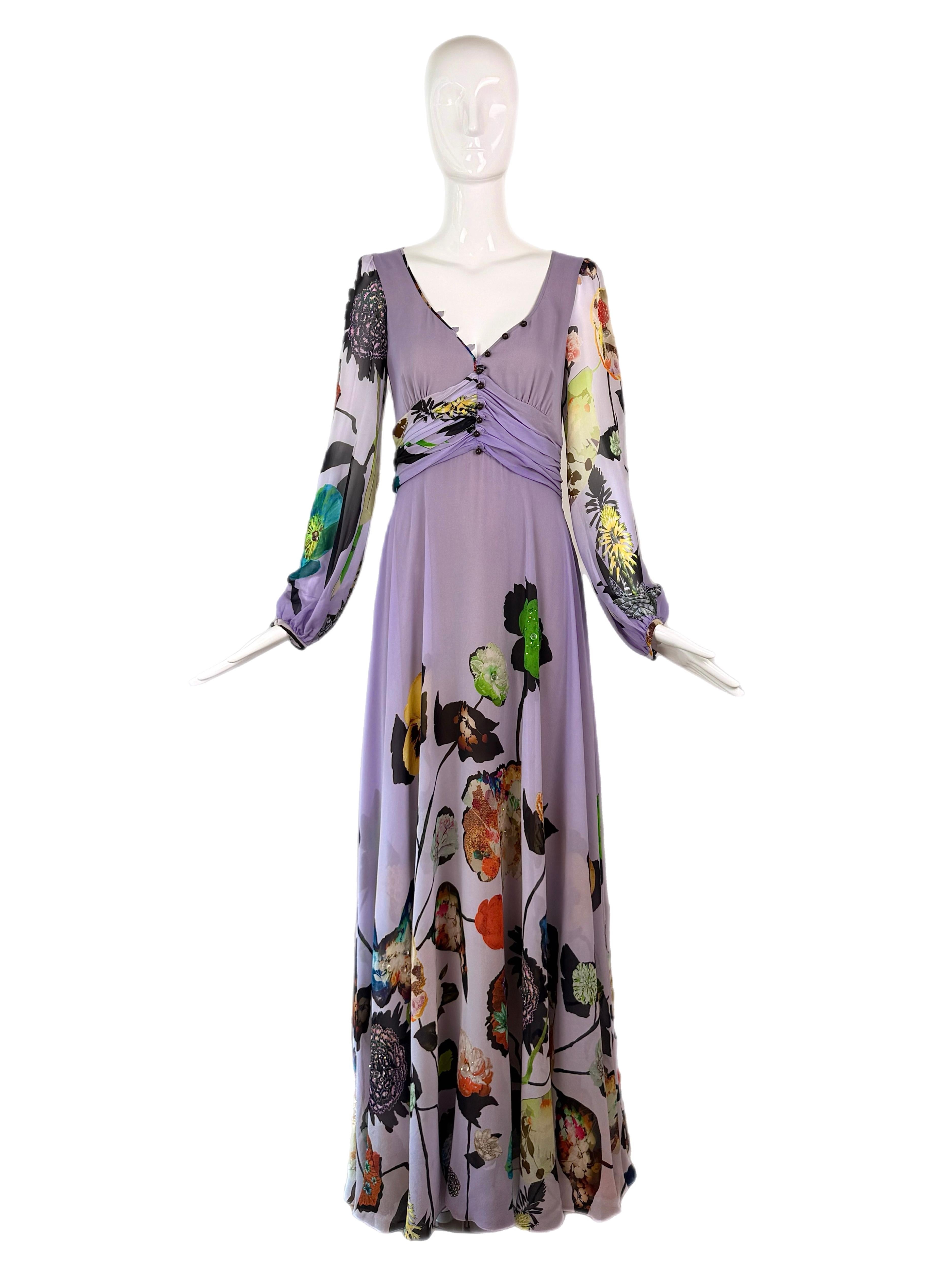 Women's EMANUEL UNGARO Vintage 2000's Silk Embellished Blouson Gown Maxi Dress Floral For Sale