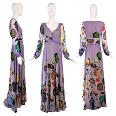 Emanuel Ungaro Vintage 2000's Silk Embellished Blouson Gown Maxi Dress Floral