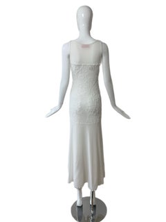 EMANUEL UNGARO Vintage 3D Floral Design White Long Maxi Dress