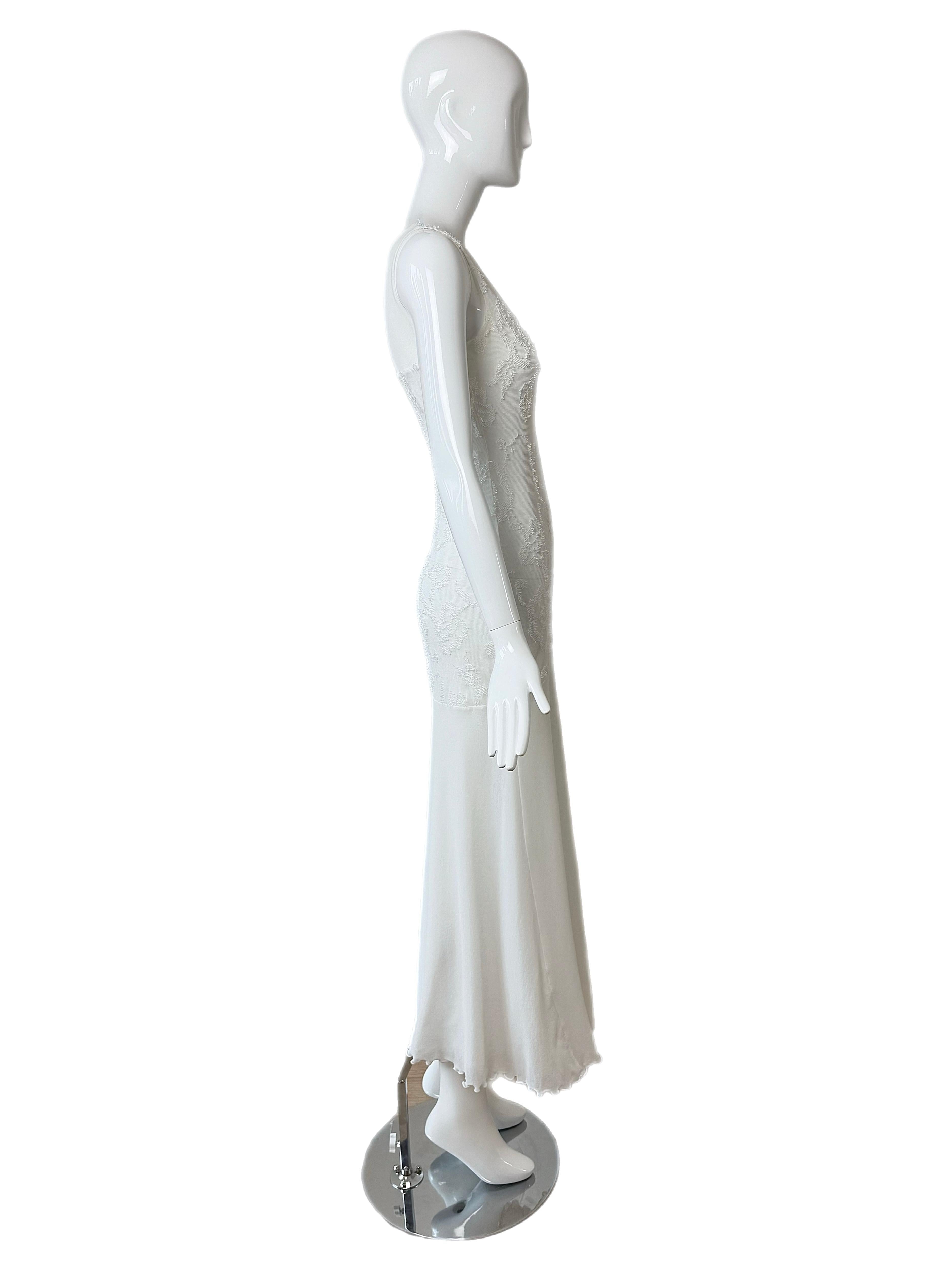 EMANUEL UNGARO Vintage 3D Floral Design Weißes langes Maxikleid mit Blumenmuster Damen im Angebot