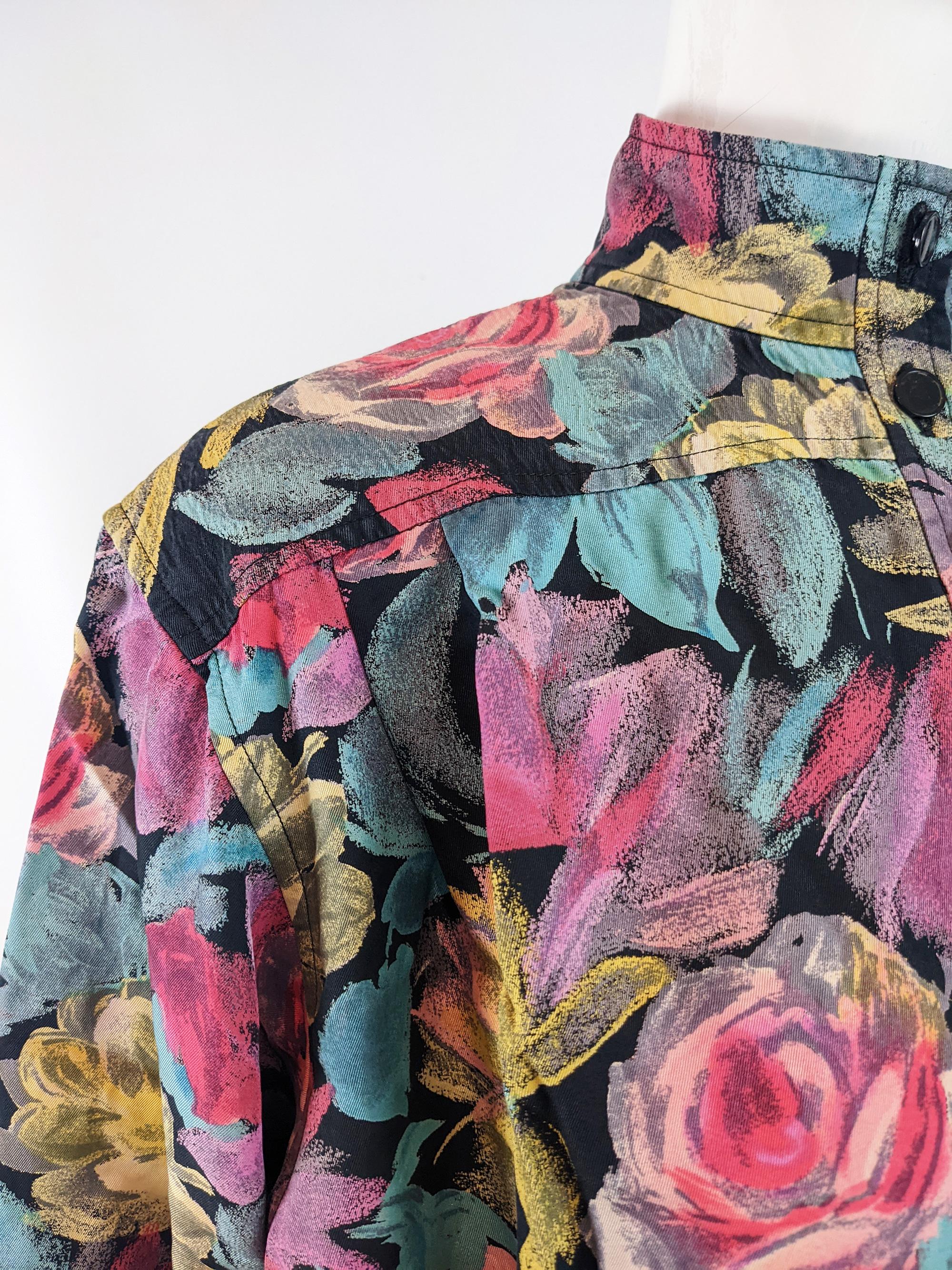 Emanuel Ungaro Vintage 80s Bold Floral Print Long Sleeve Blouse Shirt, 1980s In Excellent Condition For Sale In Doncaster, South Yorkshire