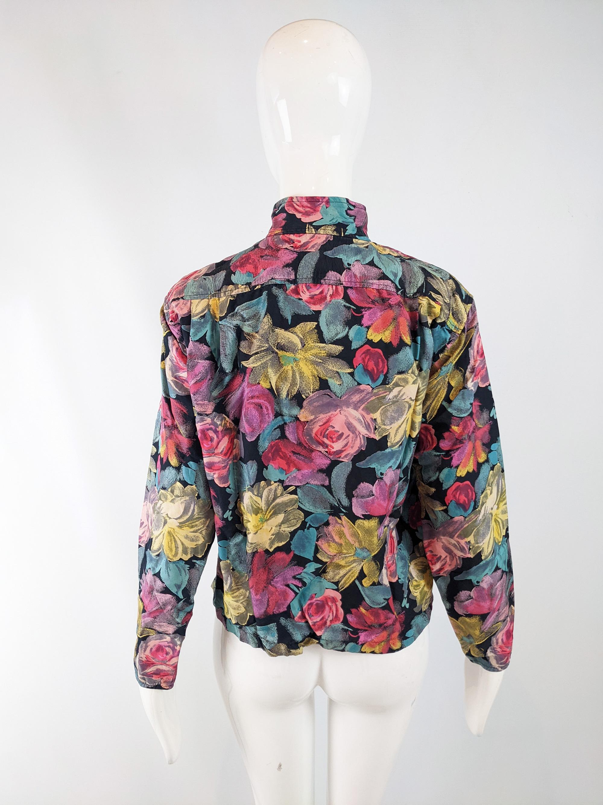 Women's Emanuel Ungaro Vintage 80s Bold Floral Print Long Sleeve Blouse Shirt, 1980s For Sale