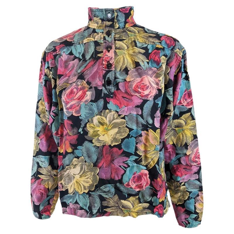 Emanuel Ungaro Vintage 80s Bold Floral Print Long Sleeve Blouse Shirt, 1980s For Sale