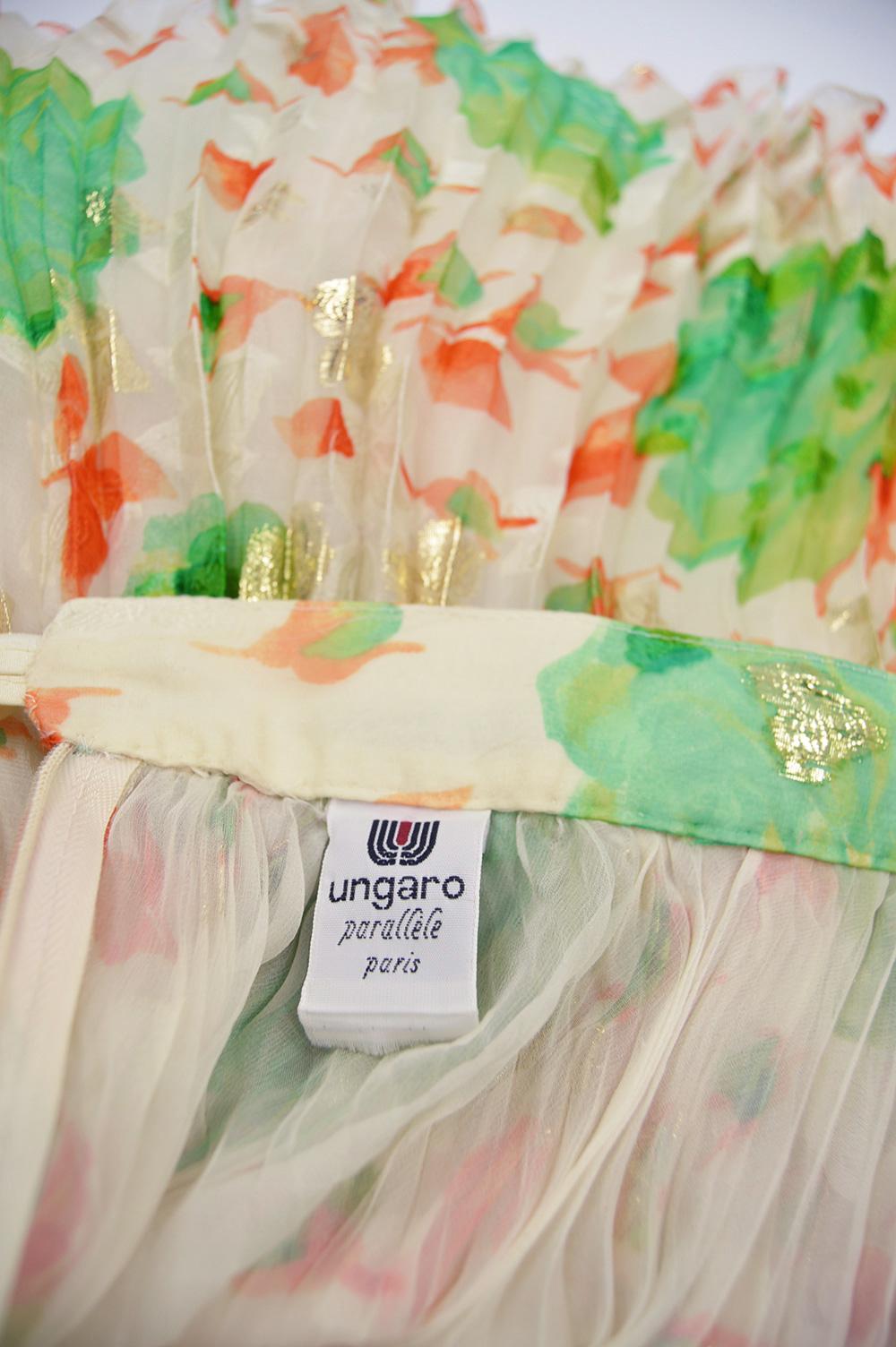 Emanuel Ungaro Vintage Accordion Pleat Off White Silk Chiffon Brocade Mini Skirt For Sale 4