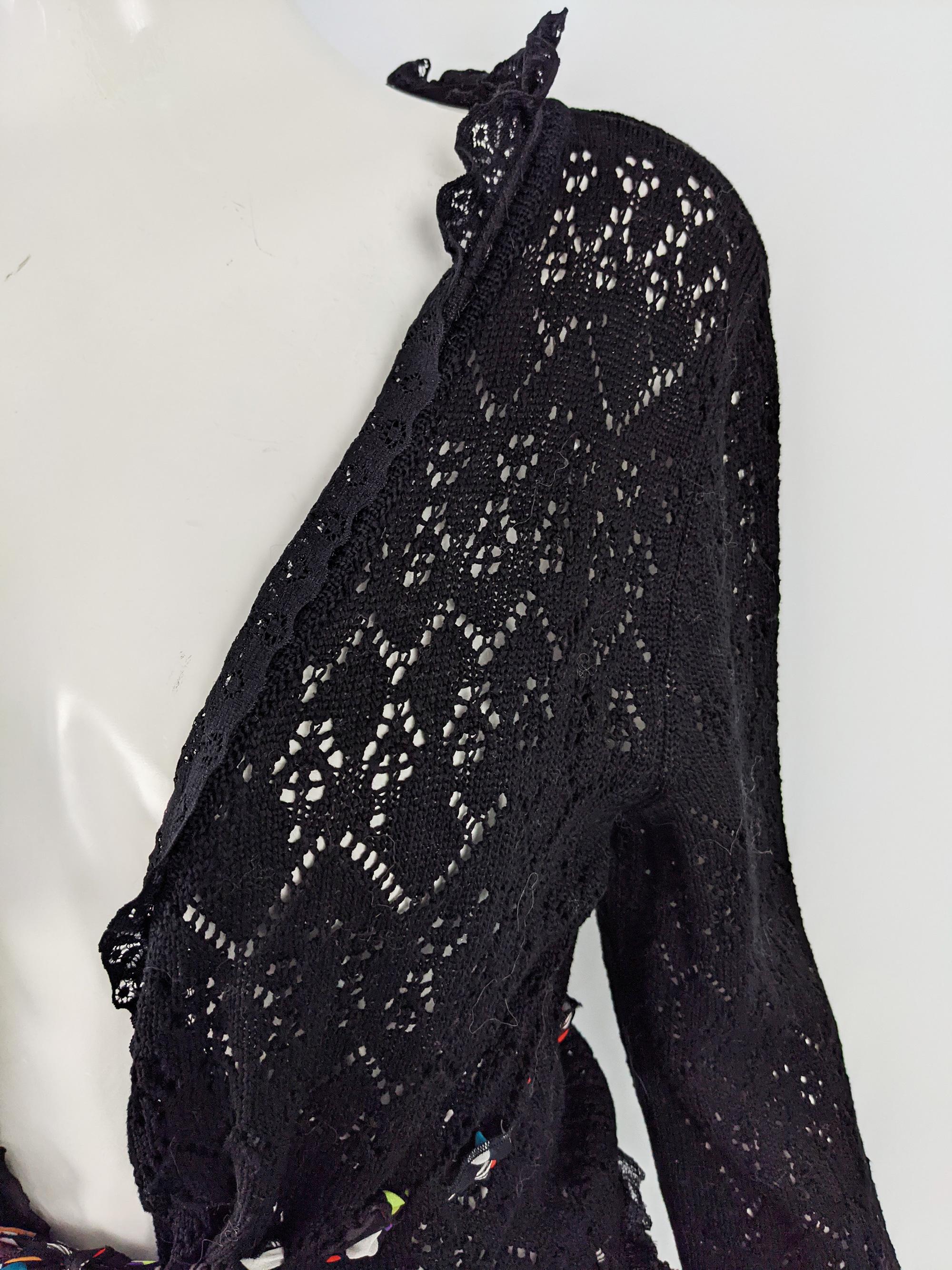 Emanuel Ungaro Vintage Black Knit & Silk Chiffon Cardigan, 2000s In Excellent Condition In Doncaster, South Yorkshire