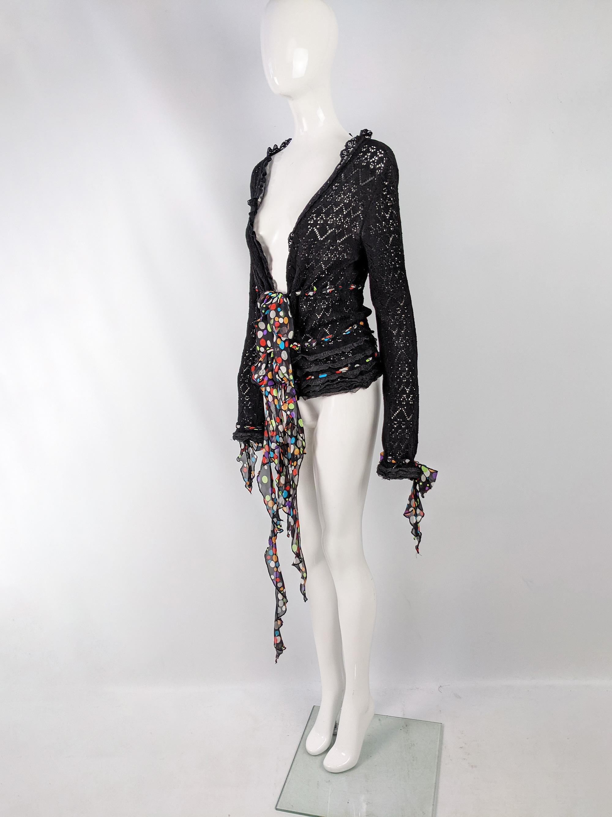 Emanuel Ungaro Vintage Black Knit & Silk Chiffon Cardigan, 2000s 1