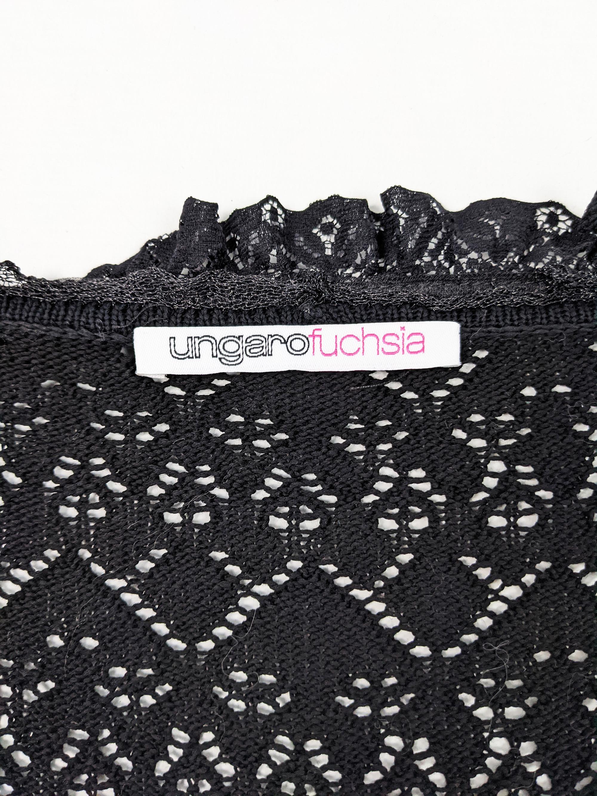 Emanuel Ungaro Vintage Black Knit & Silk Chiffon Cardigan, 2000s 3