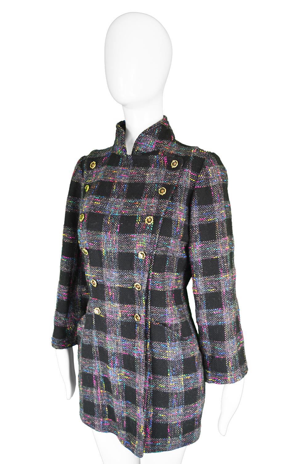 Emanuel Ungaro Vintage Black & Rainbow Boucle Wool Tweed Jacket, 1980s In Excellent Condition In Doncaster, South Yorkshire