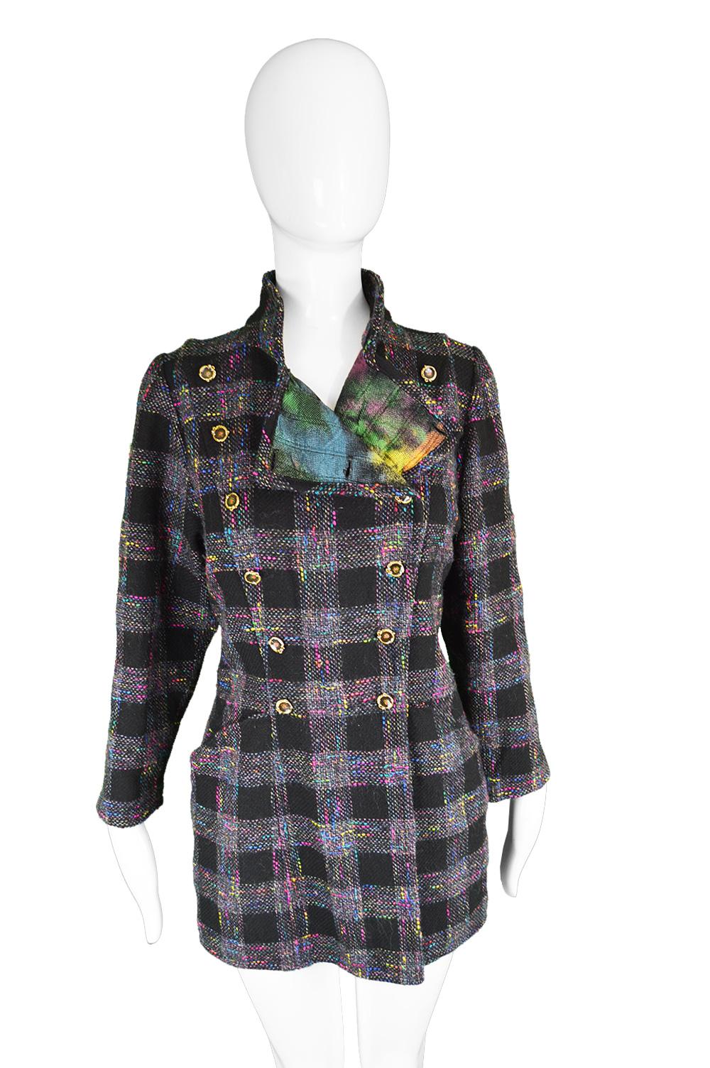 Emanuel Ungaro Vintage Black & Rainbow Boucle Wool Tweed Jacket, 1980s 1