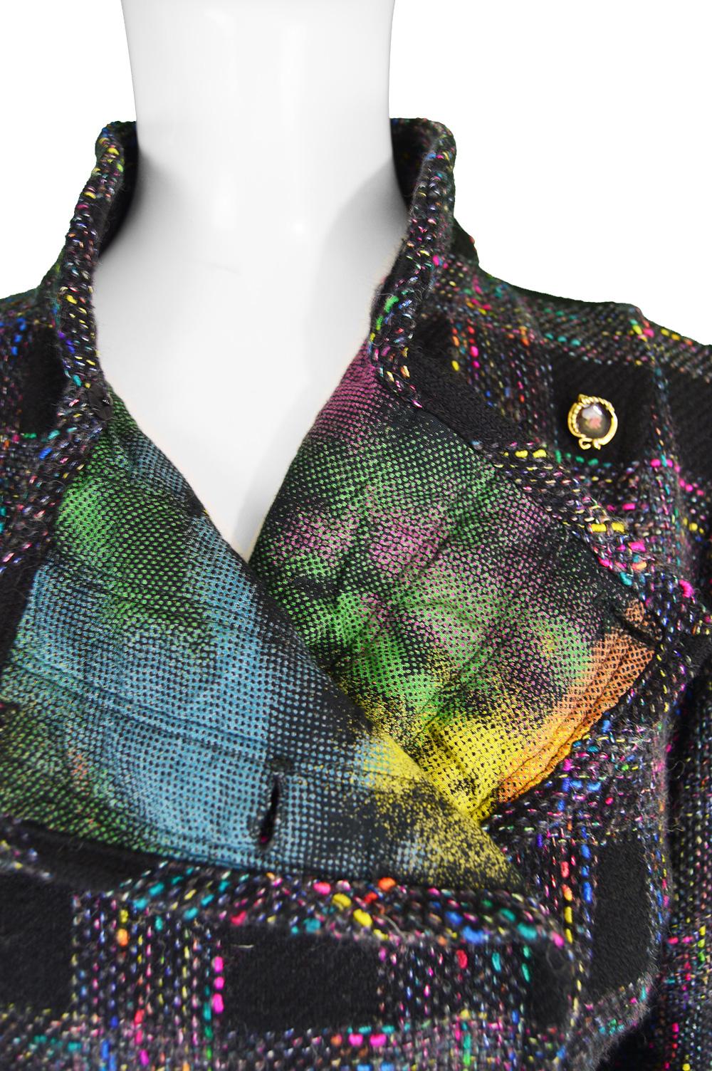 Emanuel Ungaro Vintage Black & Rainbow Boucle Wool Tweed Jacket, 1980s 2