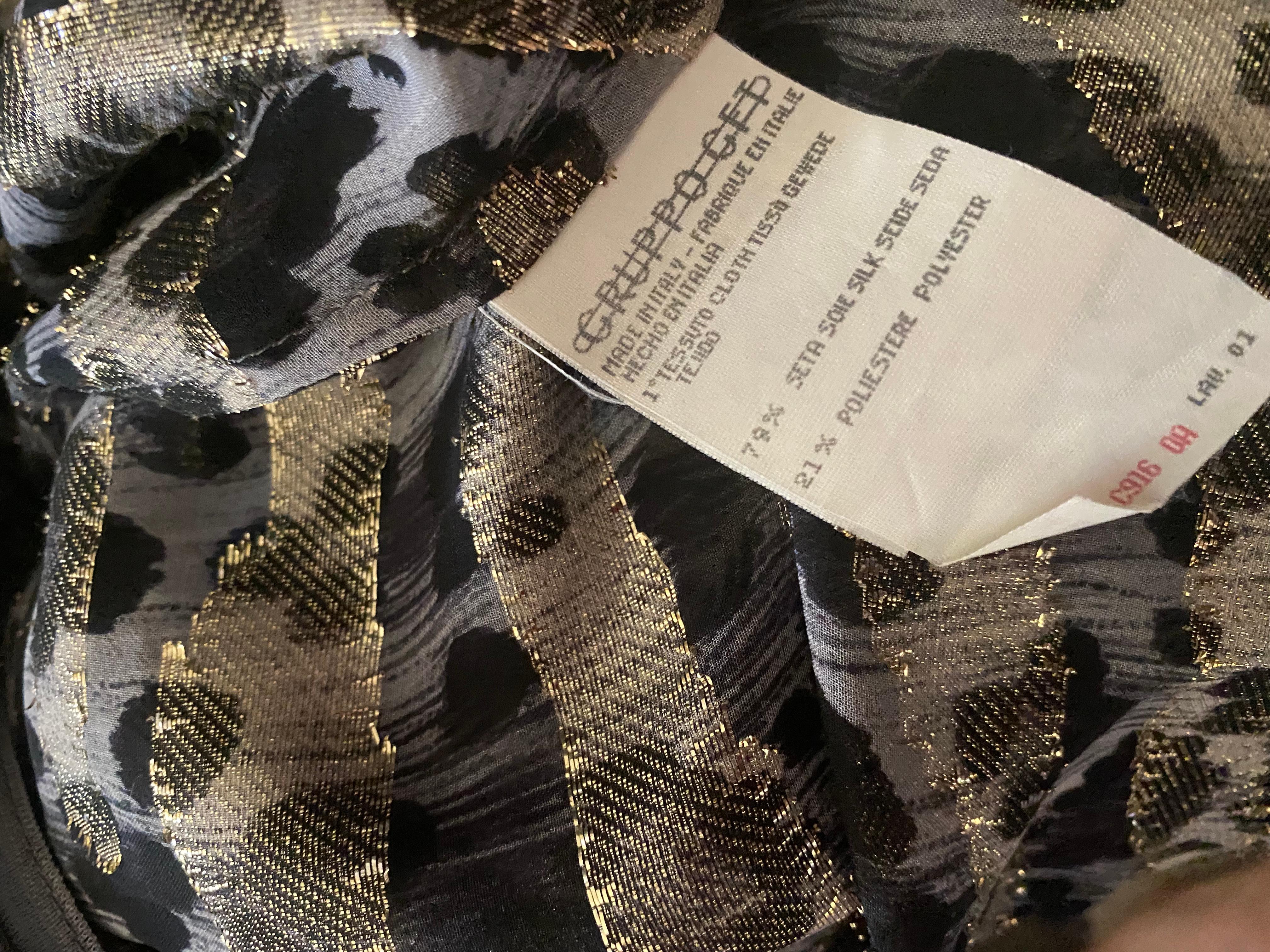 Emanuel Ungaro Vintage Chiffon Blouse with Leopard Print & Metallic Zebra Size 6 For Sale 5