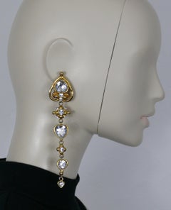 EMANUEL UNGARO Vintage Extra Long Jewelled Hearts Dangling Earrings