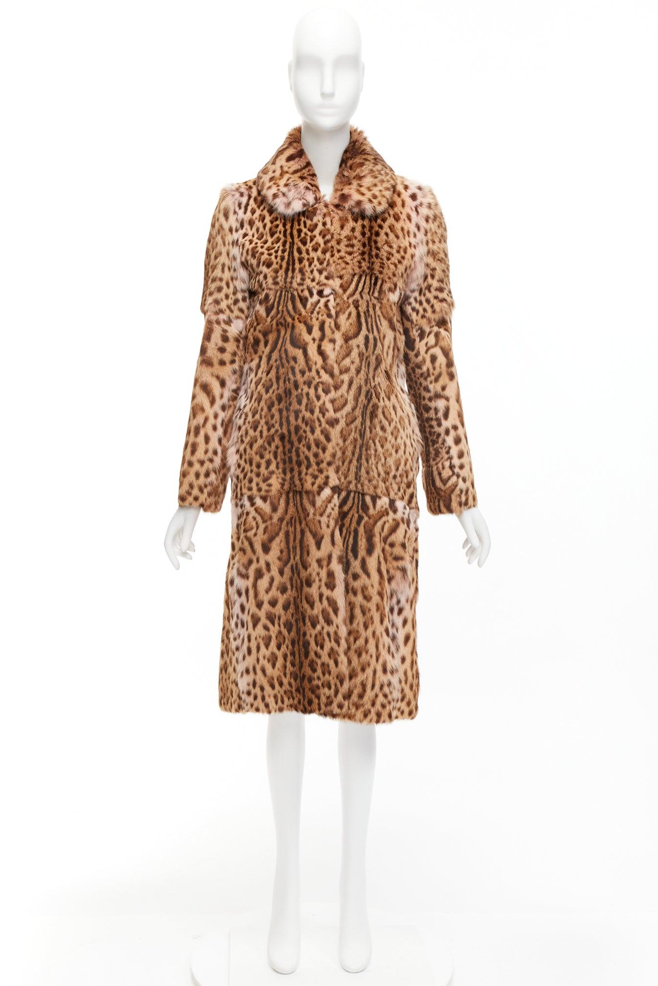 EMANUEL UNGARO Vintage genuine fur leopard print patchwork long coat FR36 S 5