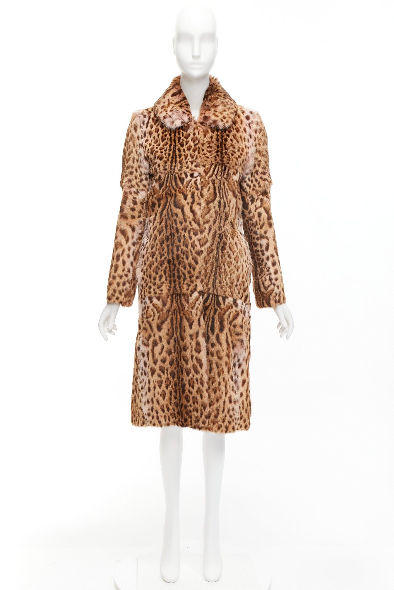 EMANUEL UNGARO Vintage genuine fur leopard print patchwork long coat FR36 S For Sale 6
