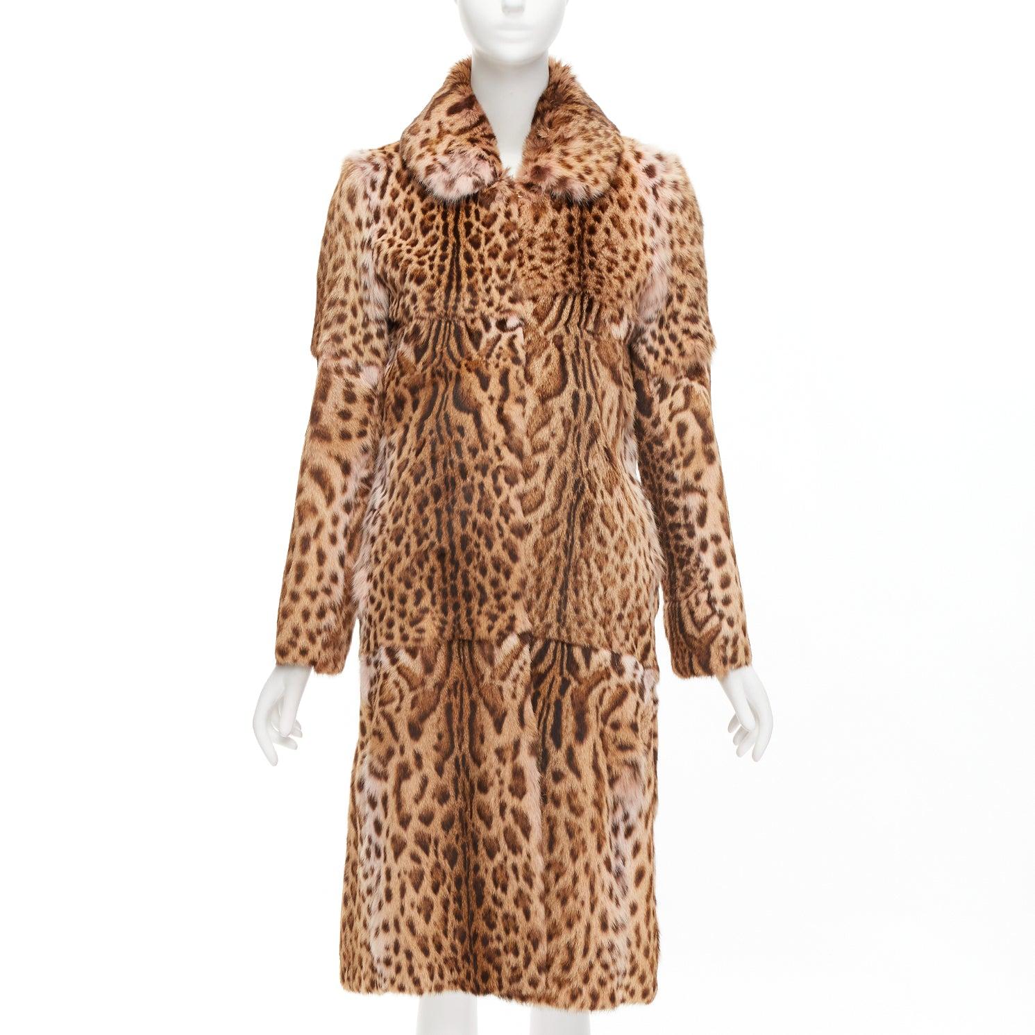 Brown EMANUEL UNGARO Vintage genuine fur leopard print patchwork long coat FR36 S
