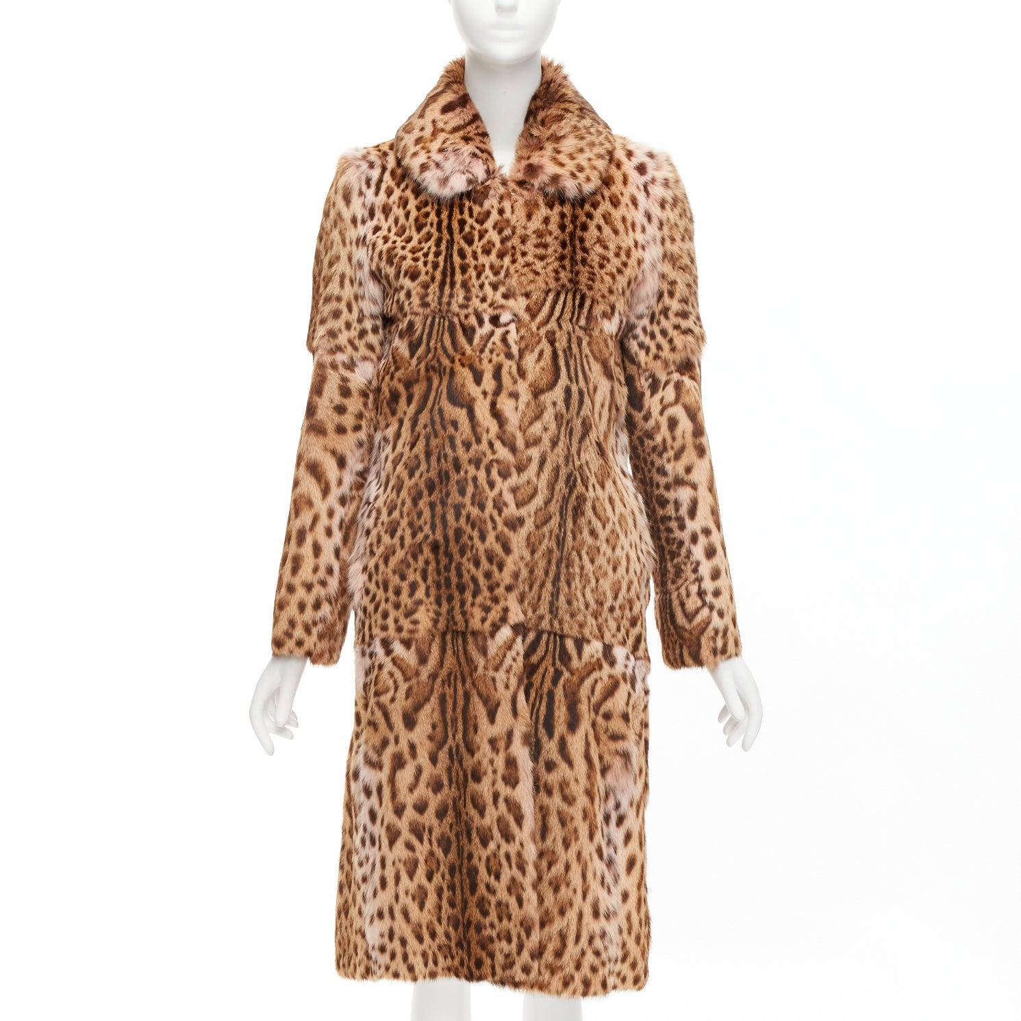 EMANUEL UNGARO Vintage genuine fur leopard print patchwork long coat FR36 S In Excellent Condition For Sale In Hong Kong, NT