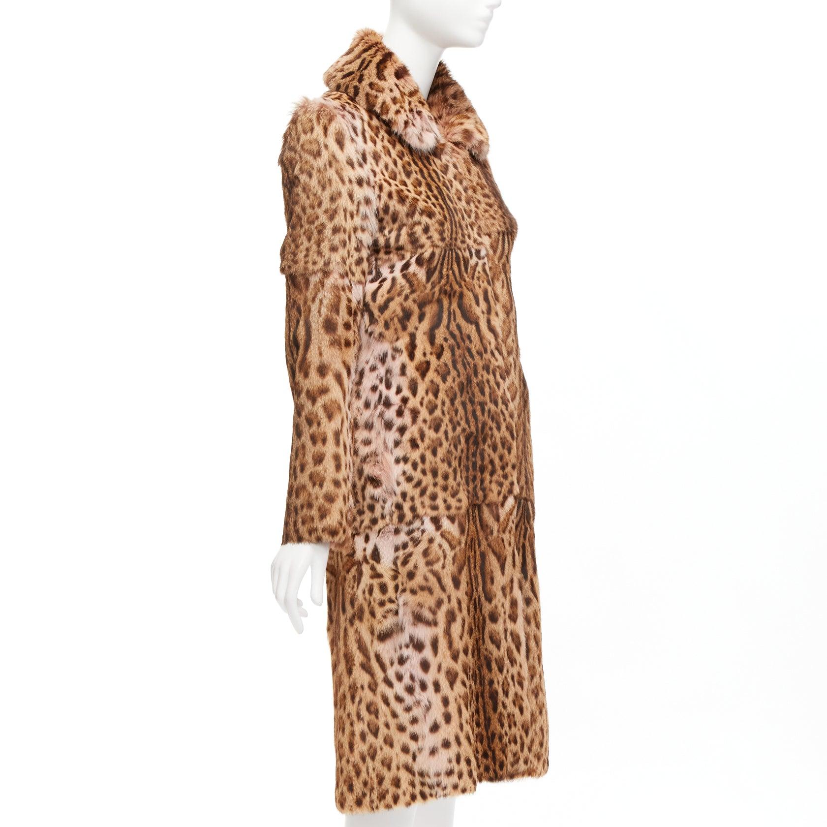 Women's EMANUEL UNGARO Vintage genuine fur leopard print patchwork long coat FR36 S For Sale