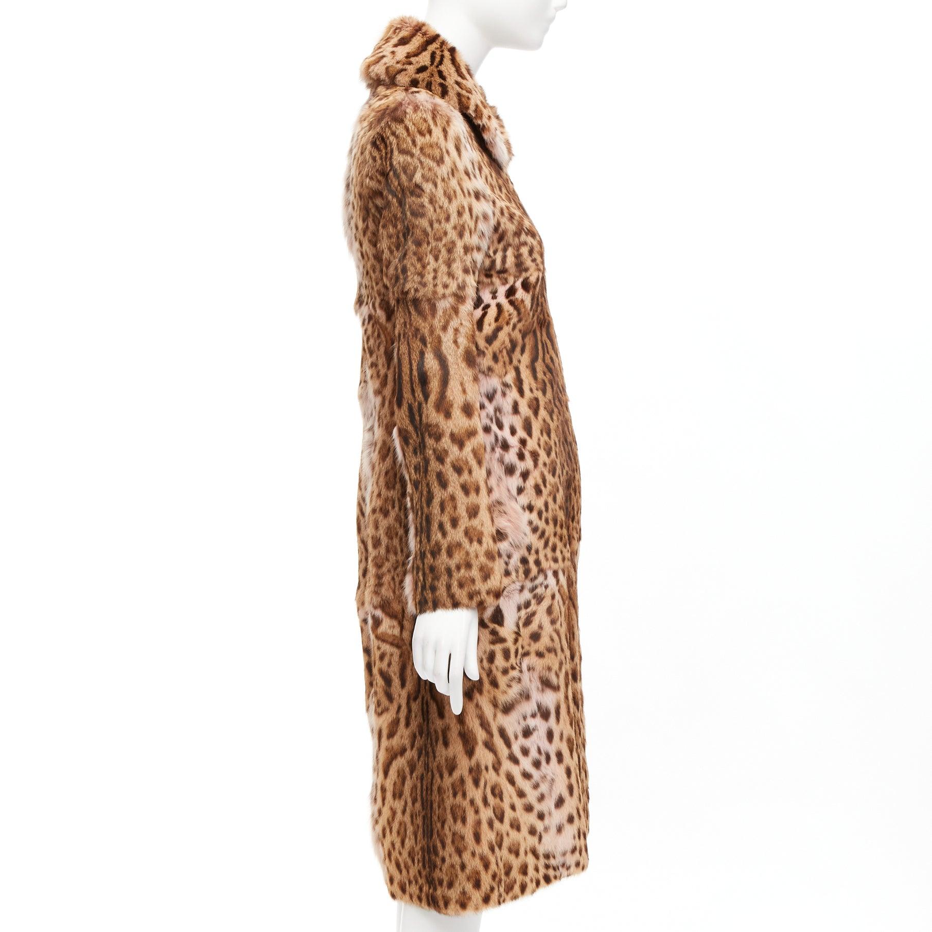 EMANUEL UNGARO Vintage genuine fur leopard print patchwork long coat FR36 S For Sale 1