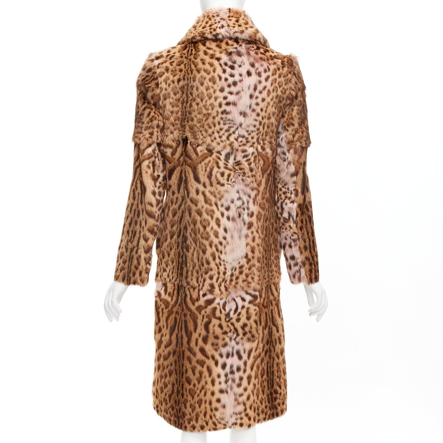 EMANUEL UNGARO Vintage genuine fur leopard print patchwork long coat FR36 S 1