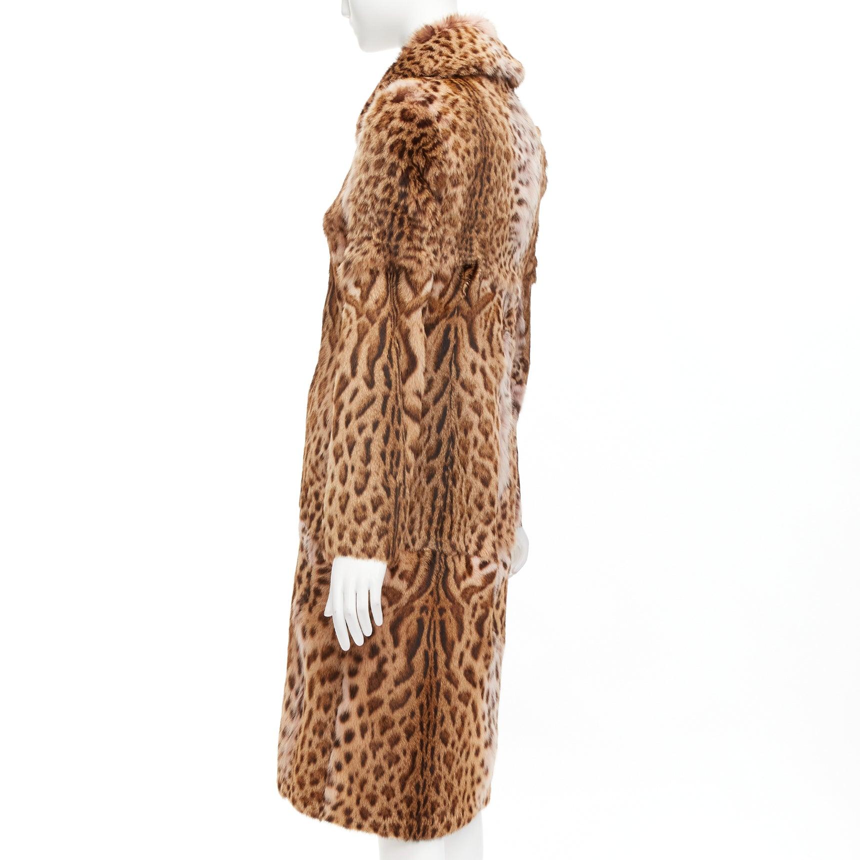 EMANUEL UNGARO Vintage genuine fur leopard print patchwork long coat FR36 S 2