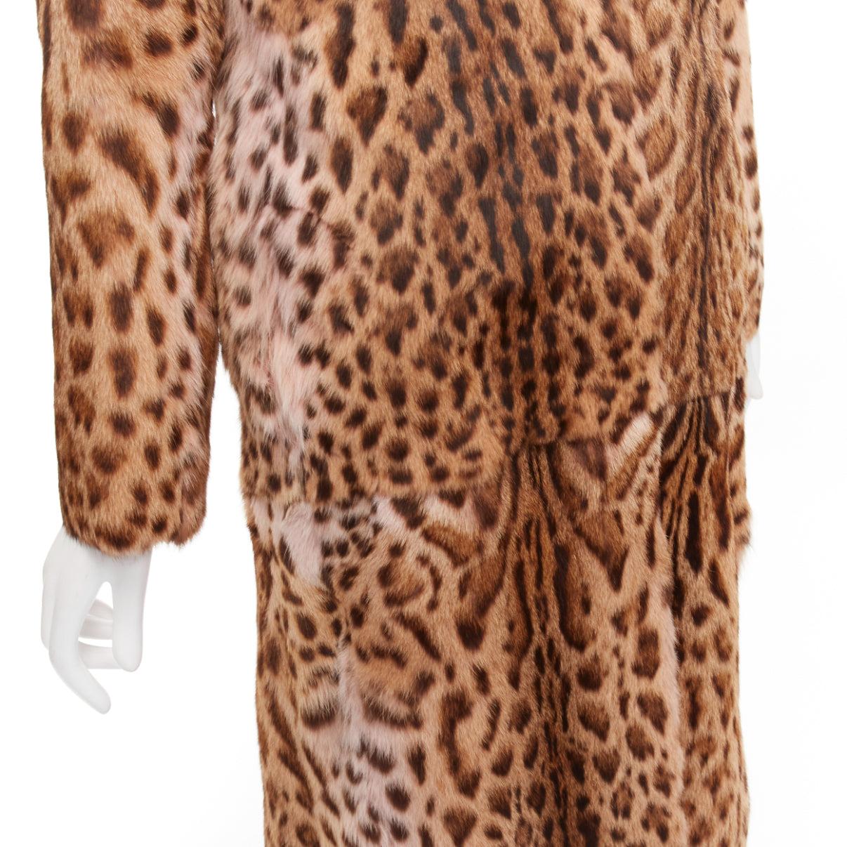 EMANUEL UNGARO Vintage genuine fur leopard print patchwork long coat FR36 S 3
