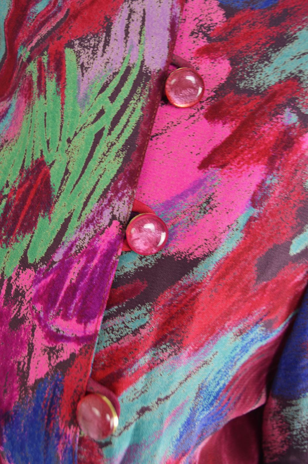 Emanuel Ungaro Vintage High Neck Draped Balloon Sleeve Cocktail Dress, 1980s 1