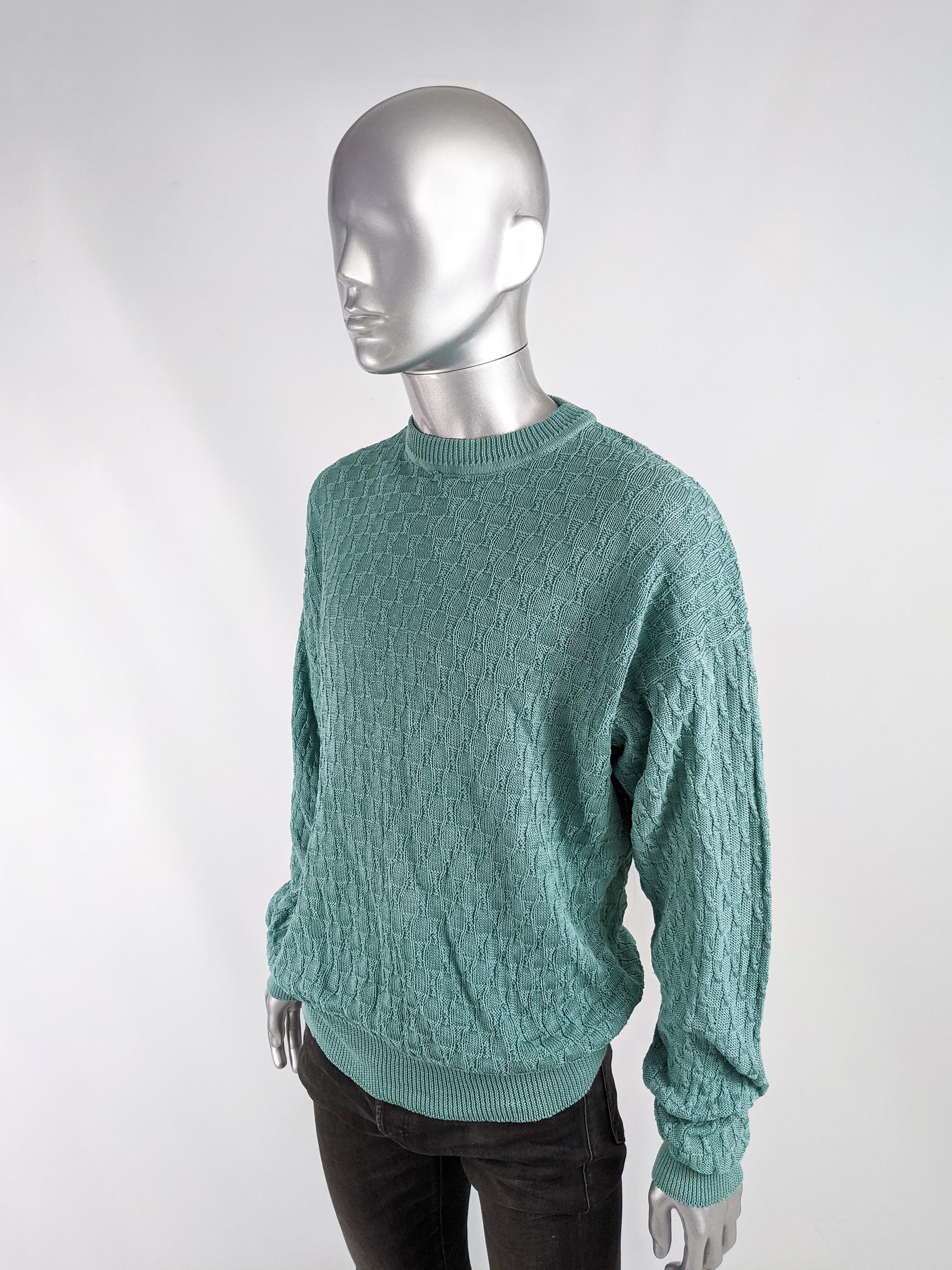 Blue Emanuel Ungaro Vintage Mens Twisted Knit Jumper Sweater, 1980s