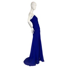 EMANUEL UNGARO Vintage One Shoulder Blue Silk Gown