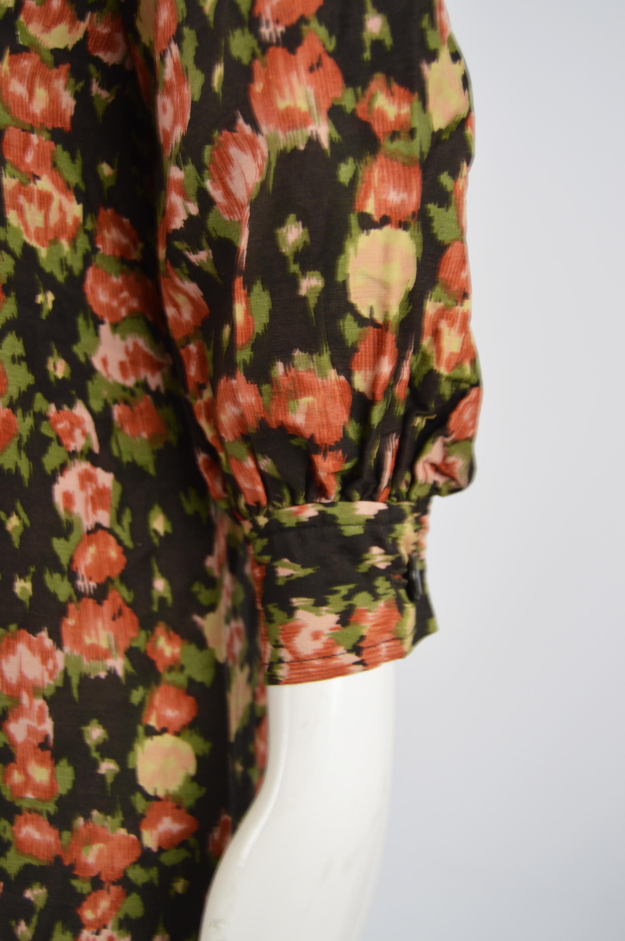 Brown Emanuel Ungaro Vintage Puff Sleeve Floral Dress For Sale