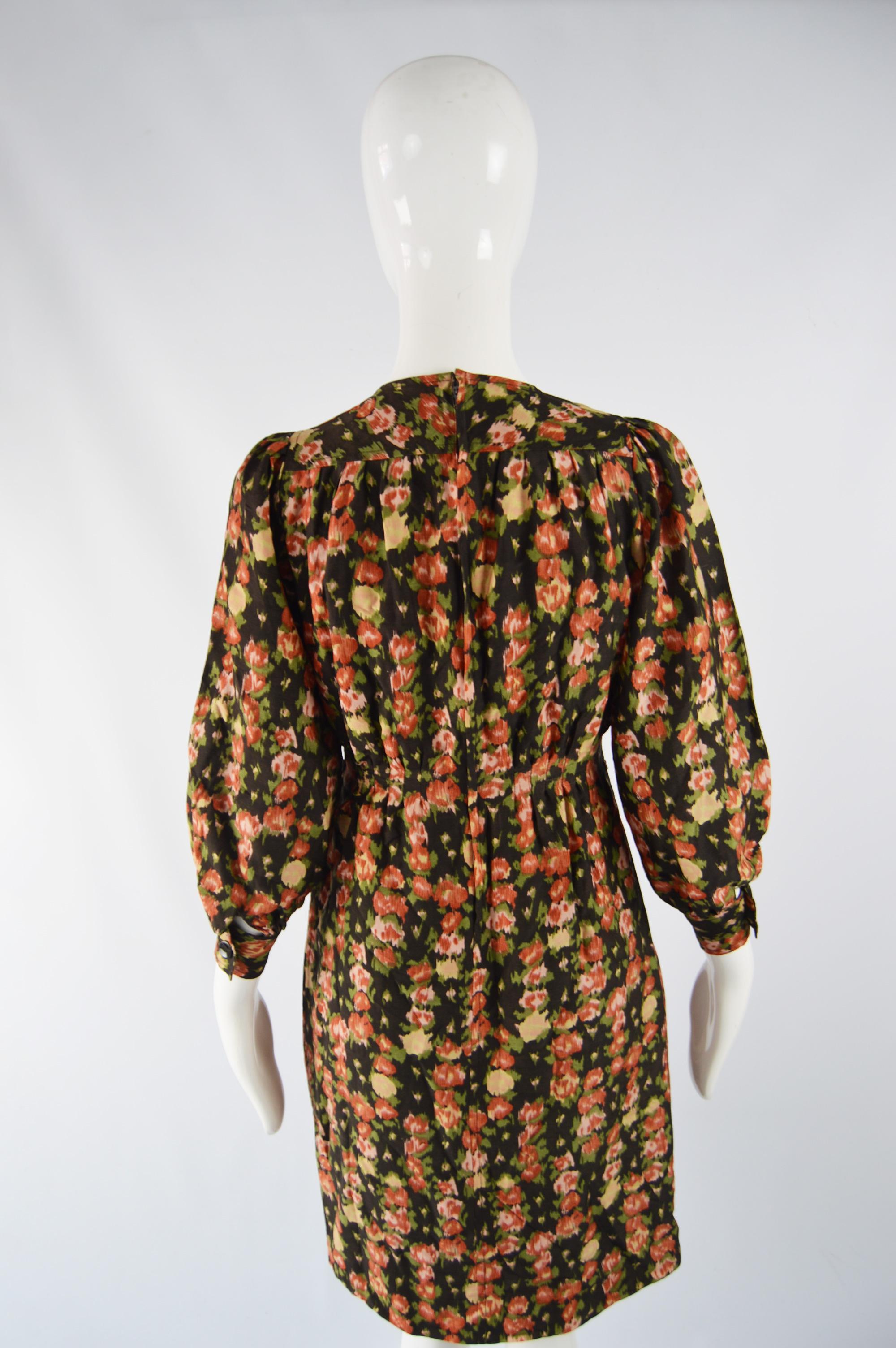 Emanuel Ungaro Vintage Puff Sleeve Floral Dress In Good Condition In Doncaster, South Yorkshire