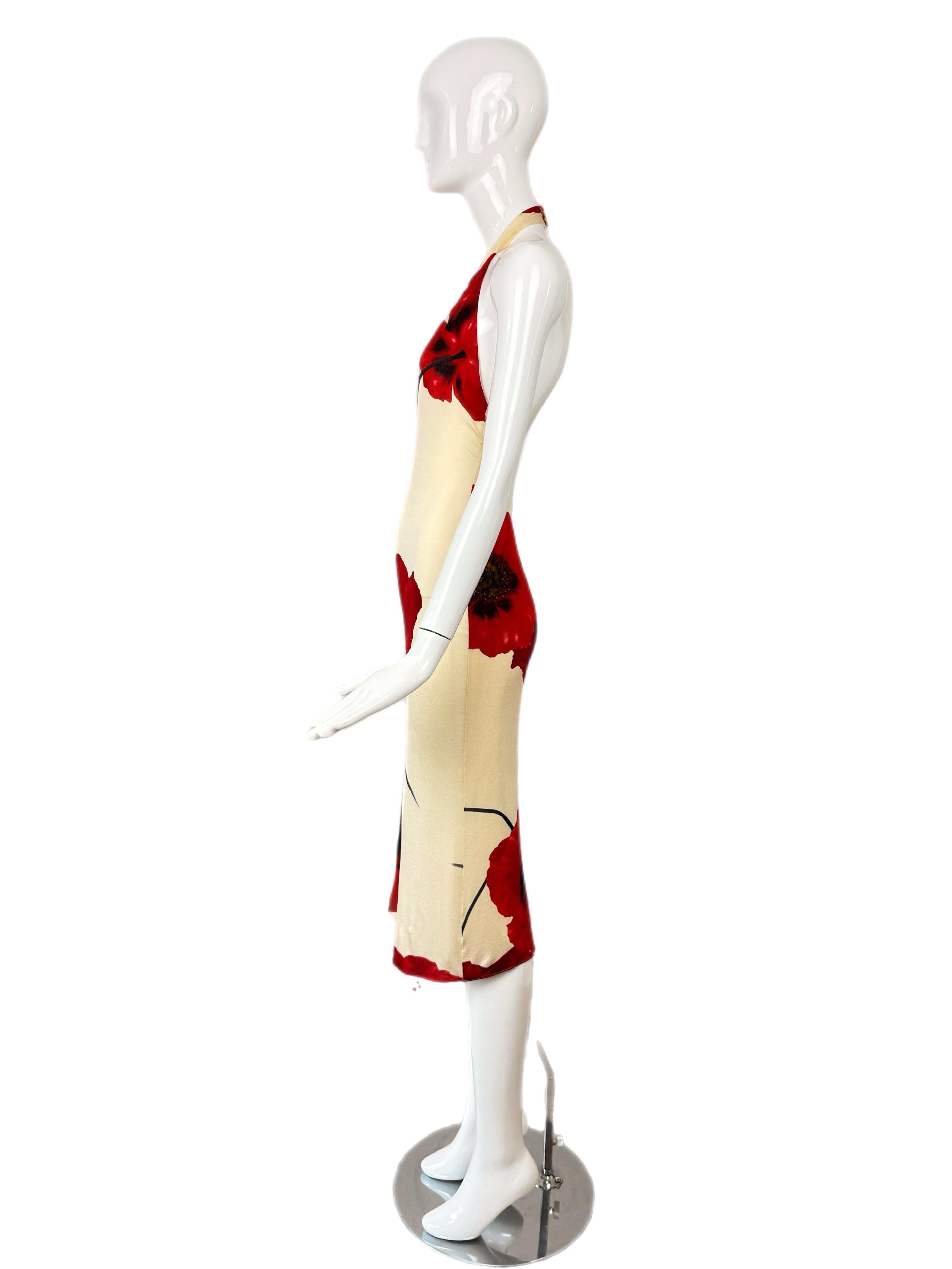 Women's EMANUEL UNGARO Vintage Vanilla Bean + Red Pansy Floral Dress Halter Backless