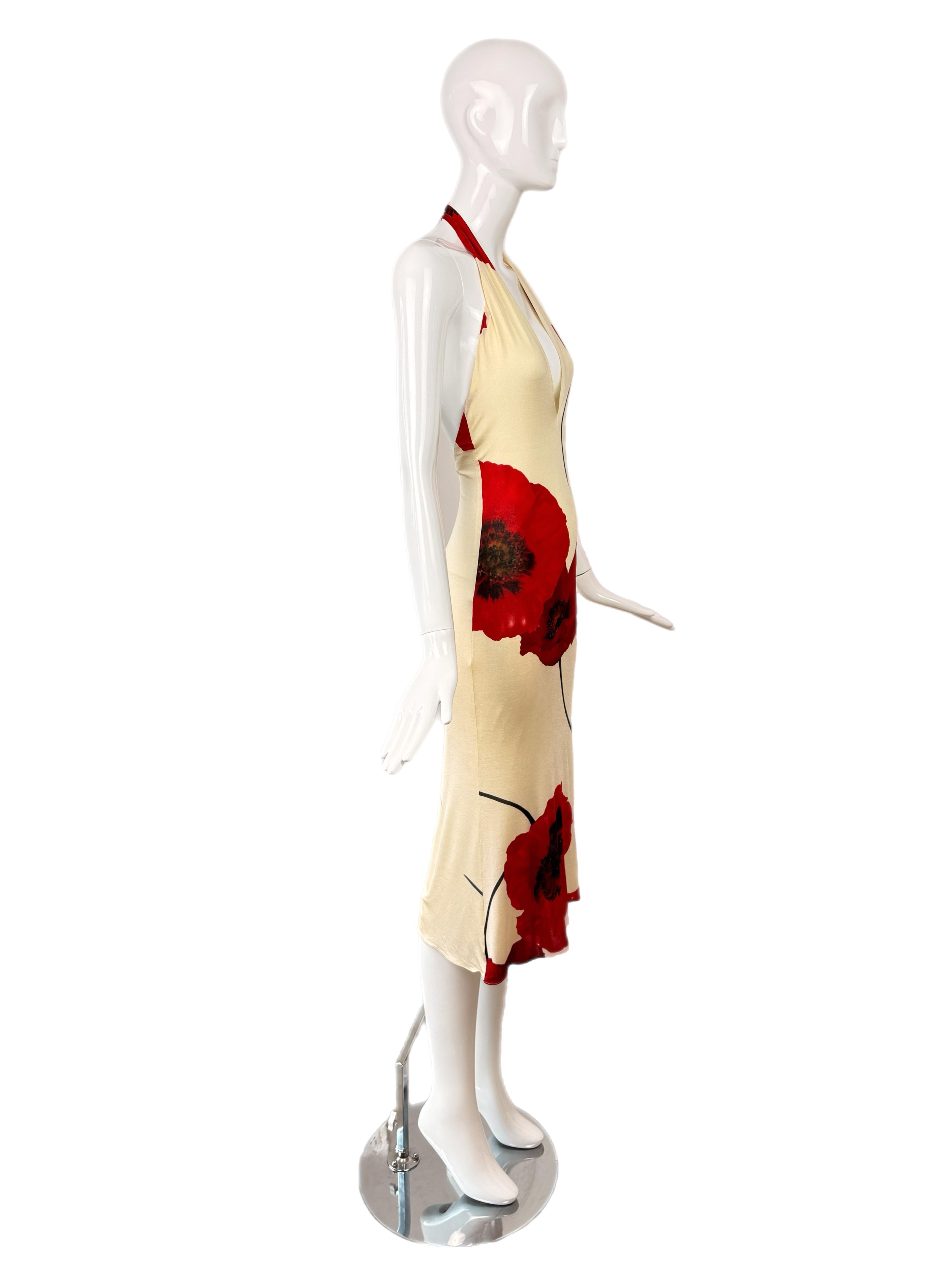 EMANUEL UNGARO Vintage Vanilla Bean + Red Pansy Floral Dress Halter Backless 2