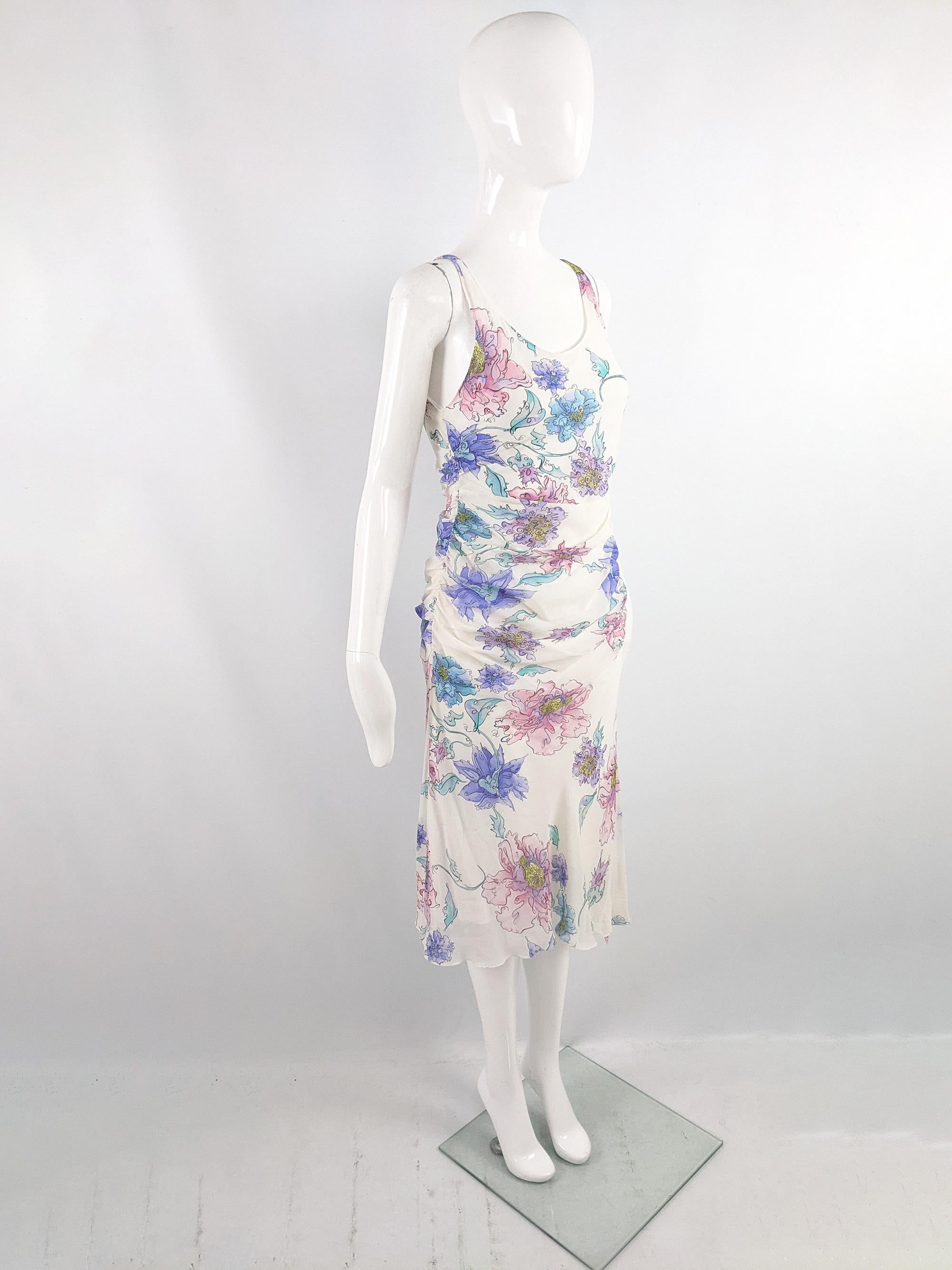 Women's Emanuel Ungaro Vintage y2k 2000s Off White Floral Silk Sleeveless Dress For Sale