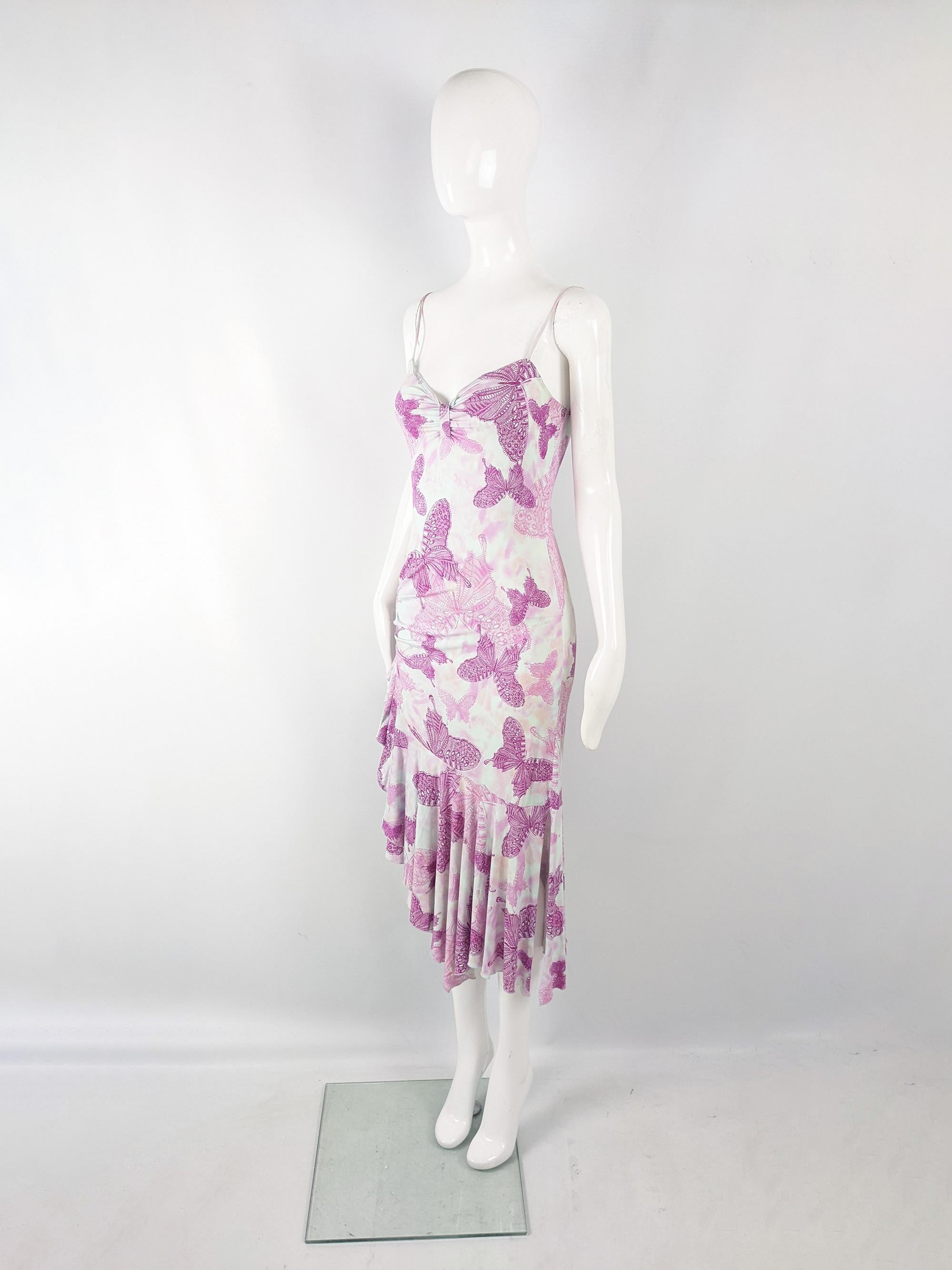 Emanuel Ungaro Vintage Y2K Butterfly Print Spaghetti Strap Dress, 2000s In Good Condition In Doncaster, South Yorkshire