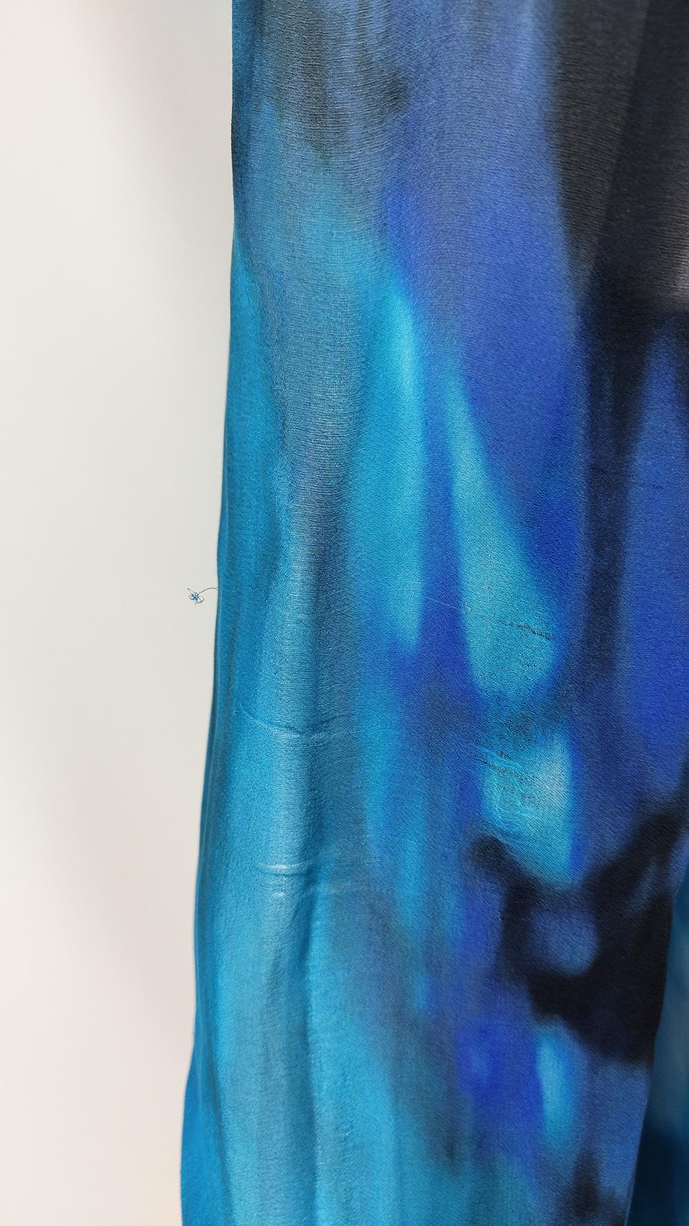 Emanuel Ungaro Vintage y2k Silk Chiffon Blue Abstract Sea Print Blouse, 2000s For Sale 4