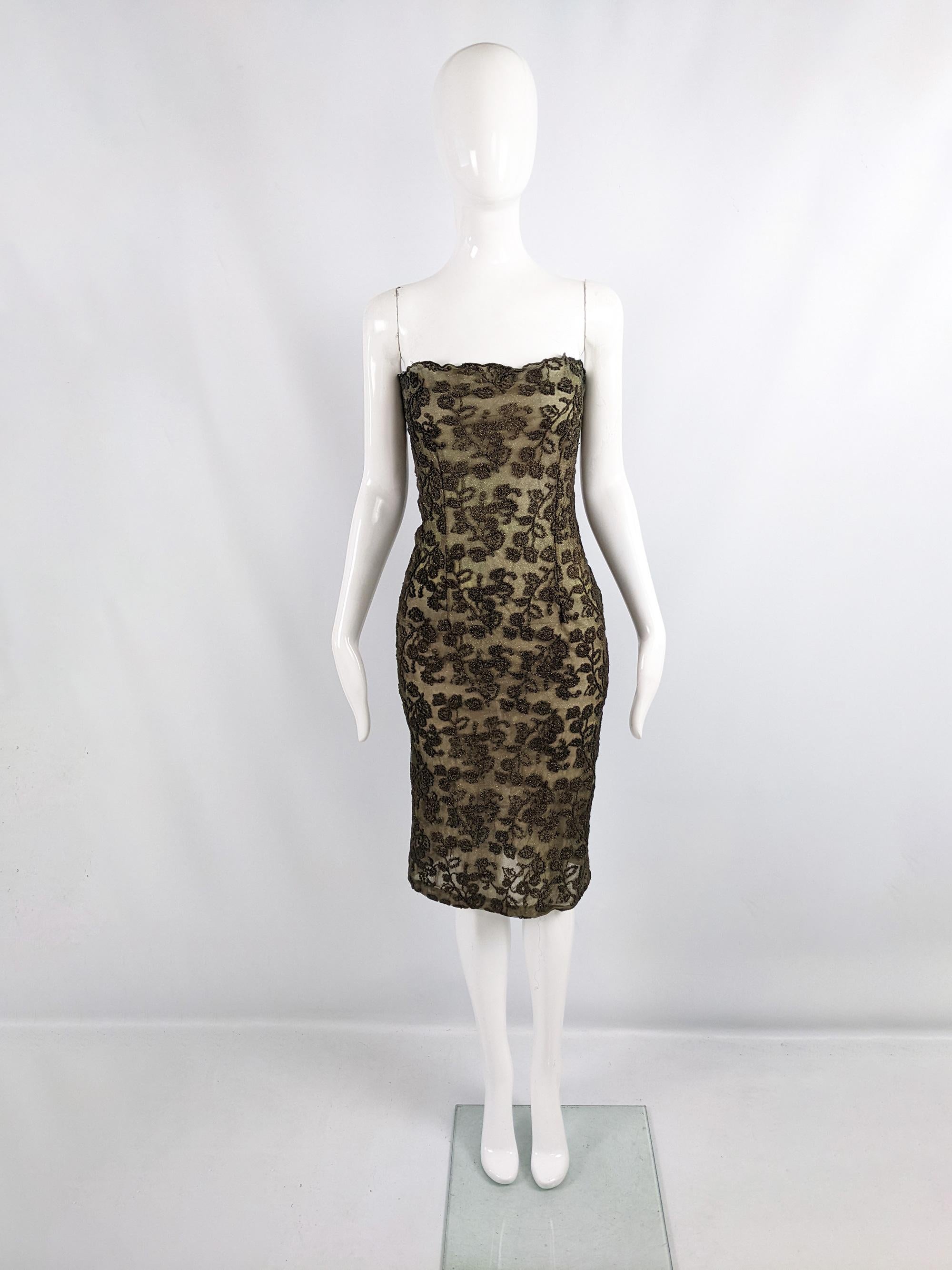 A stunning vintage Emanuel Ungaro dress from the early 2000s. In a green mesh fabric with metallic embroidery / brocade throughout.

Size: Marked IT 42 / F 38 / US 8 which roughly equates to a UK 10. Please check measurements.
Bust - 34” /